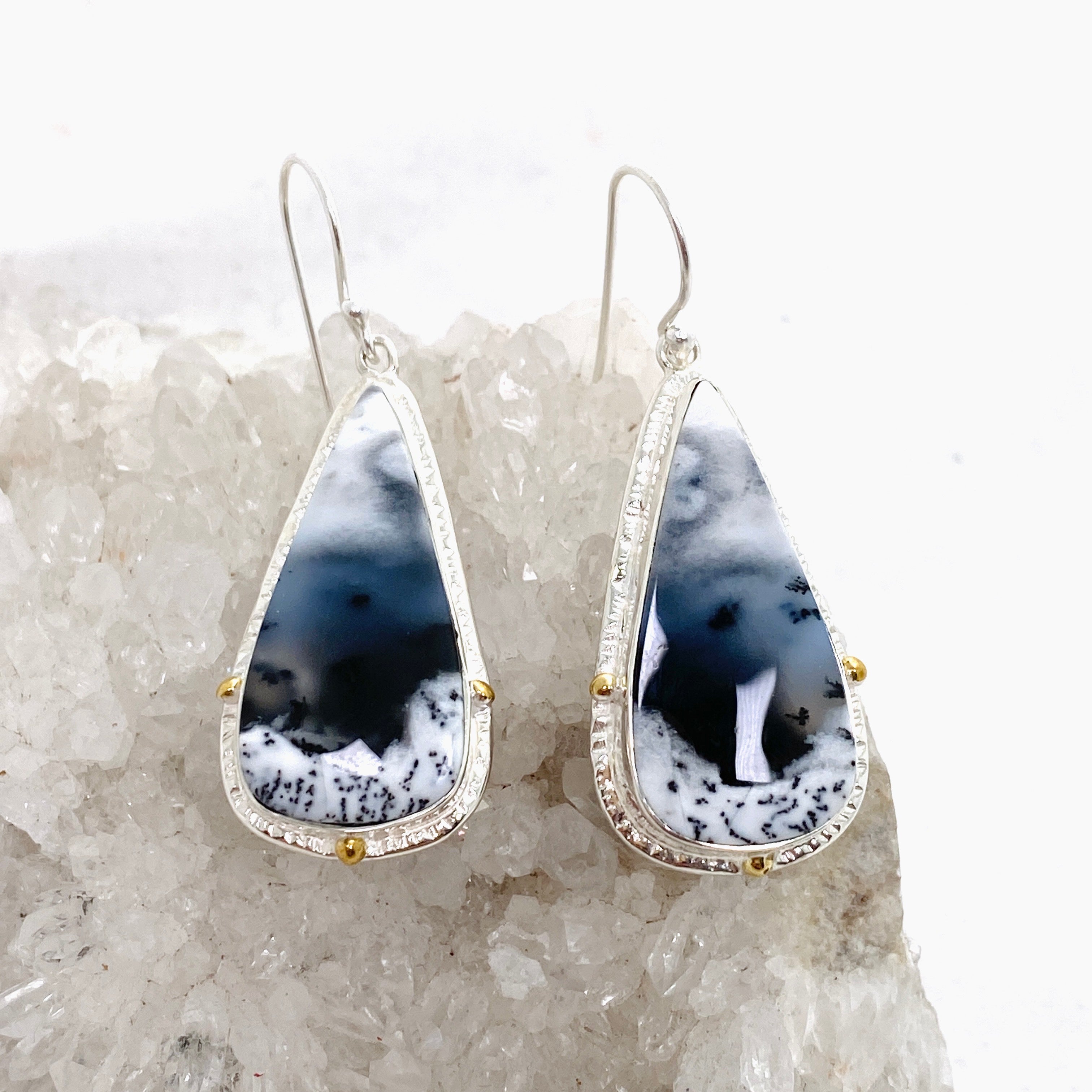 Dendritic Opal Teardrop Cabochon Earrings - Sterling Silver Handmade Jewelry for Women | Perfect for Weddings, Parties & Special Occasions