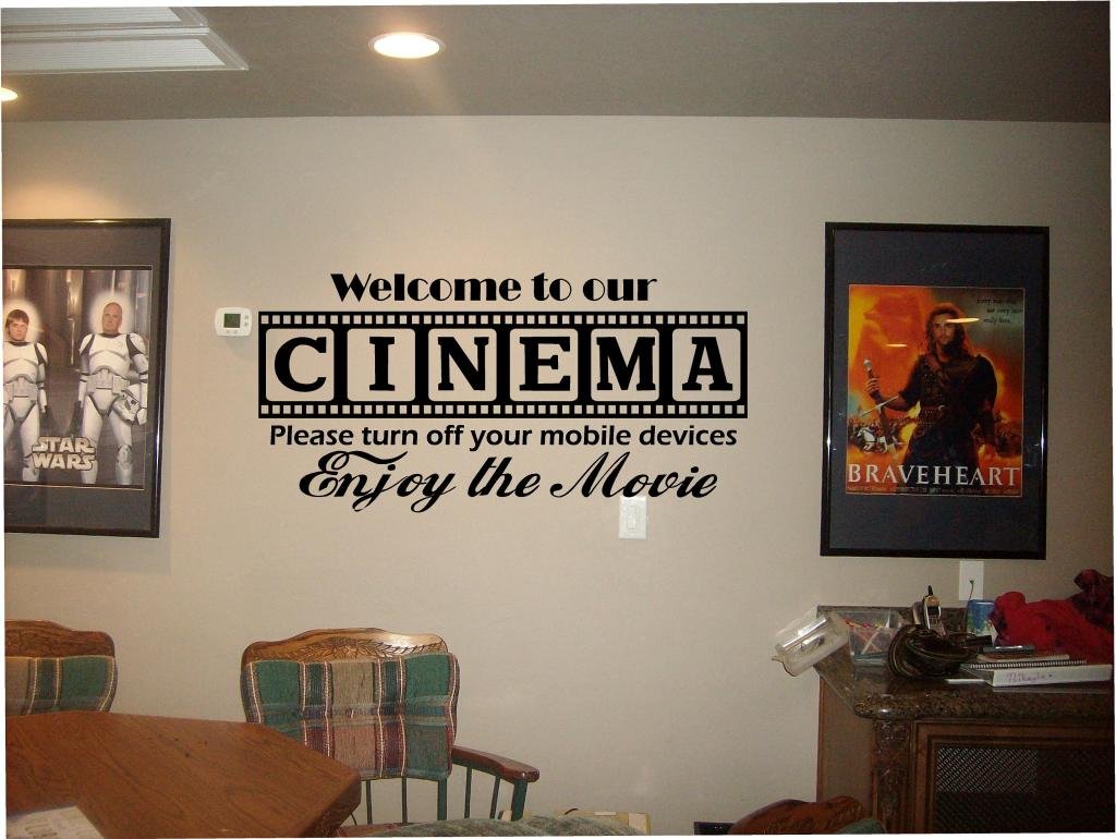 Small Black Cinema Vinyl Wall Decal - Movie Theater Home Decor for Living Room & Bedroom