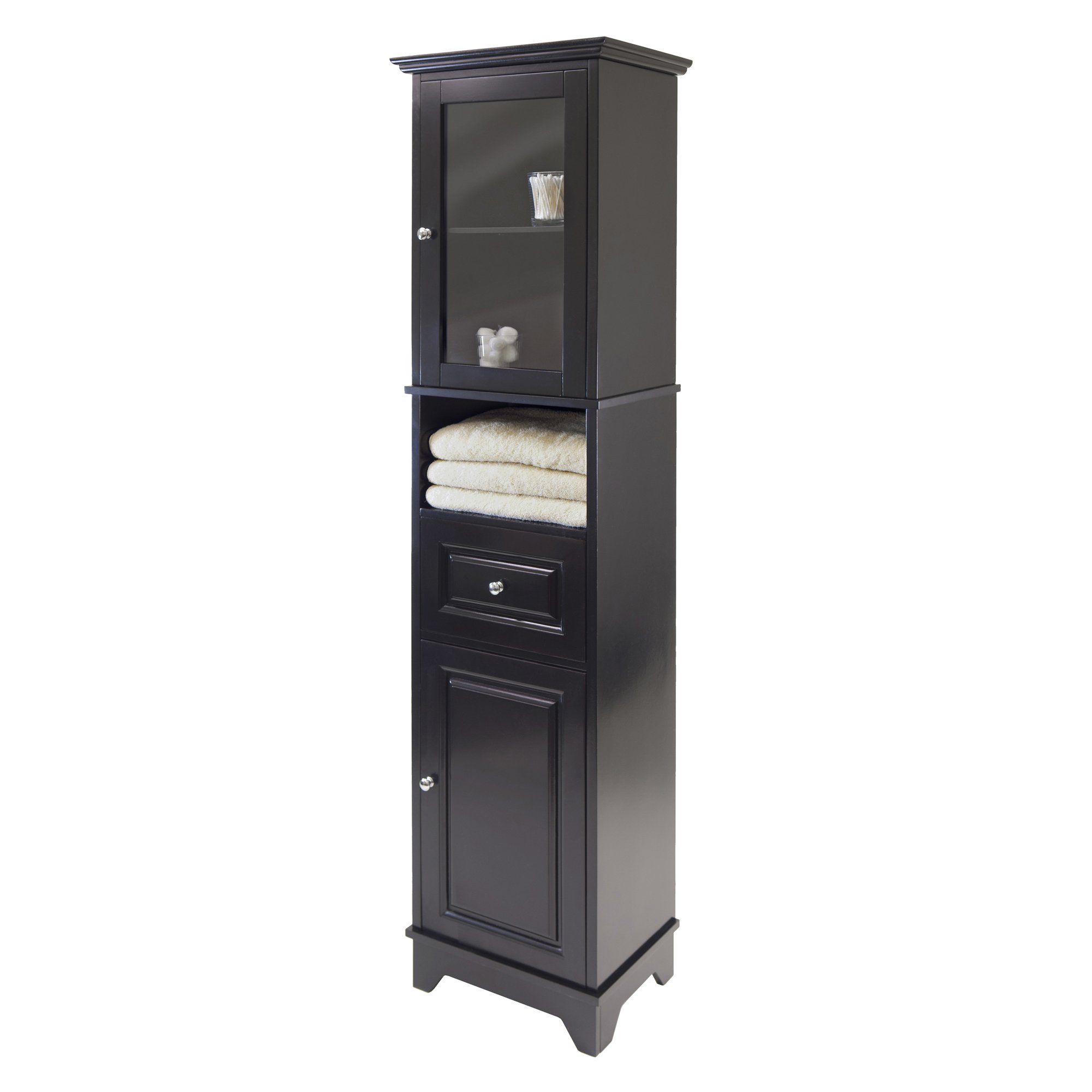 Winsome Wood Alps Tall Cabinet with Glass Door and Drawer - Stylish Storage for Living Room, Bedroom & Office - Perfect for Organizing Books, Decor & Essentials