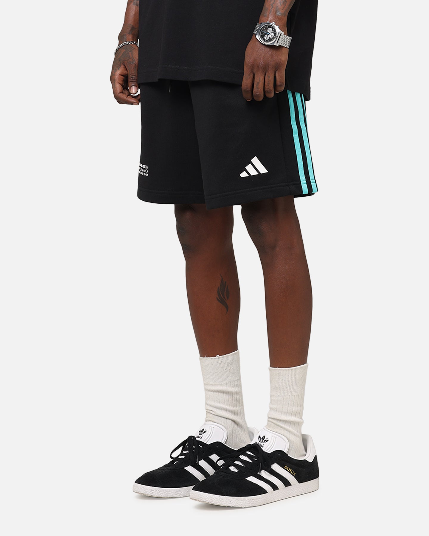 Adidas x Mercedes AMG Petronas Formula One F1 DNA Shorts for Men - Black & White Athletic Running Shorts for Gym, Workout & Casual Wear