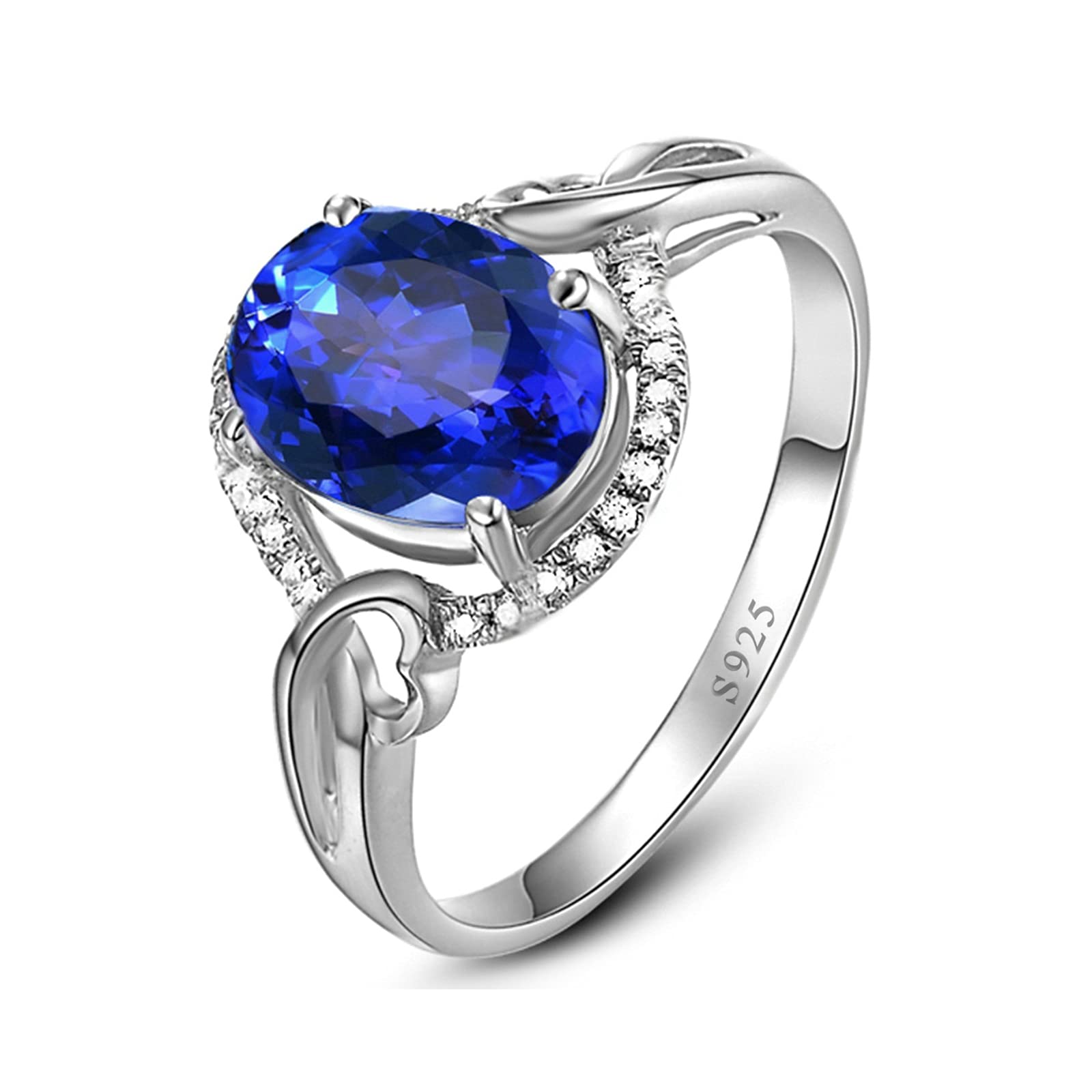 925 Sterling Silver Blue Hollow Oval Zircon Ring for Women - Size 4.5 | Elegant Wedding Band, Valentine's Day Gift | Perfect for Engagement, Anniversary & Special Occasions