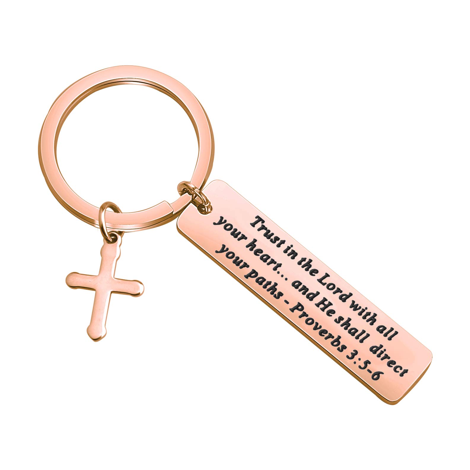 BEKECH Christian Keychain - Trust in The Lord Proverbs 3:5-6 Bible Verse Cross Charm, Religious Jewelry Gift for Baptism, Confirmation & Daily Inspiration (Ideal for Church Events & Spiritual Encouragement)