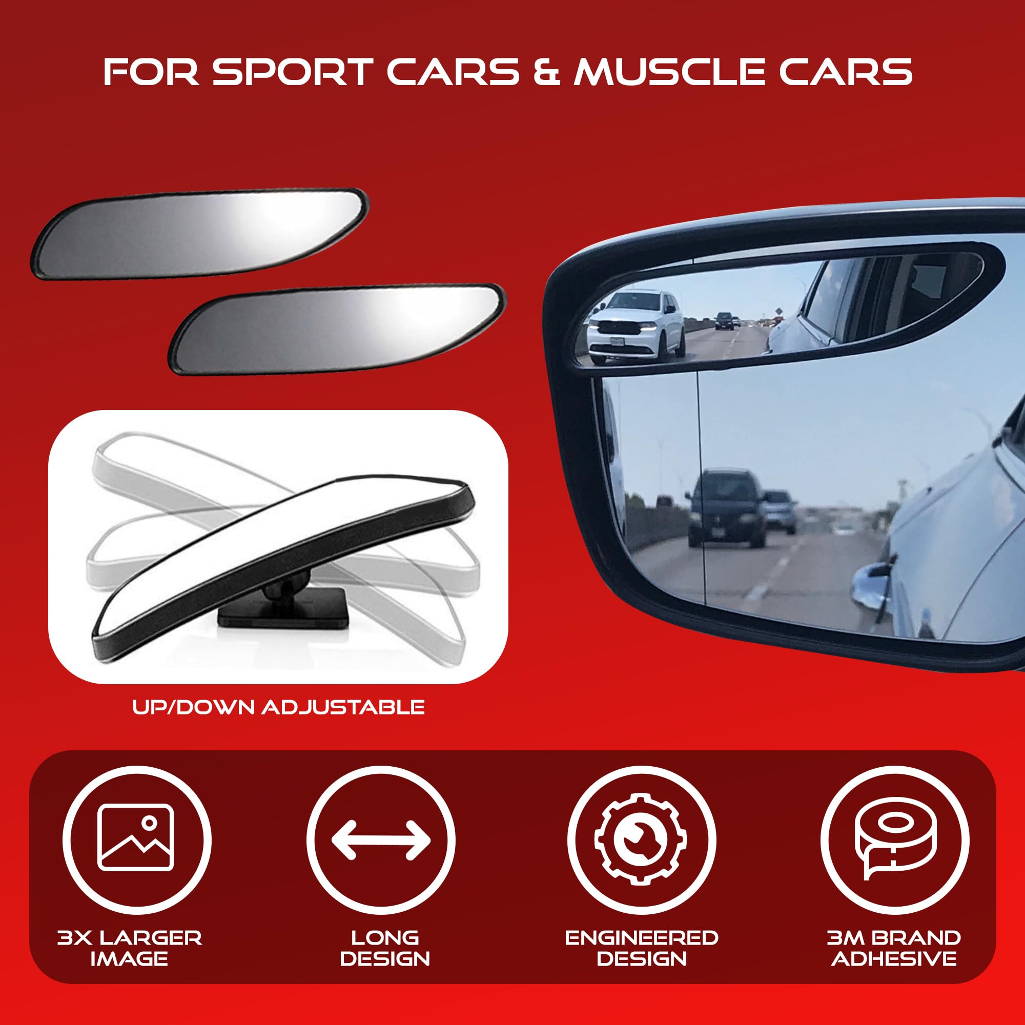 Blind Spot Convex Car Mirrors (3-Piece Set) - 1 XL Large, 1 Regular & 1 Long Size - Rear View Mirror Accessories for Improved Traffic Safety - Perfect for Cars, Trucks & SUVs - Enhance Visibility & Reduce Blind Spots for Safer Driving