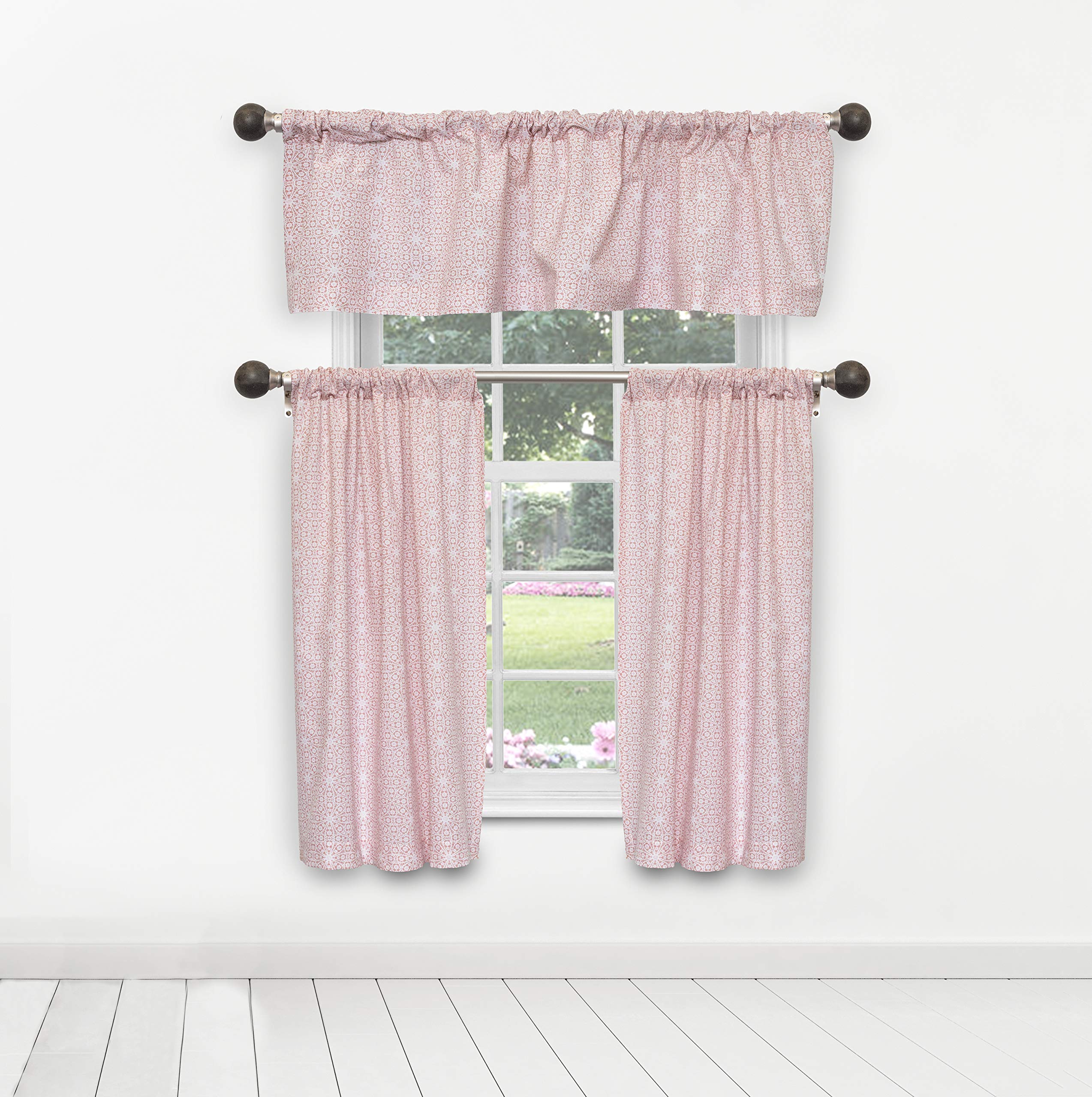 Kensie Liliana 2-Piece Kitchen Curtains Set with Valances - 29x36 Inch Window Curtains + 58x15 Inch Valance in Blush Pink for Farmhouse & Modern Kitchens