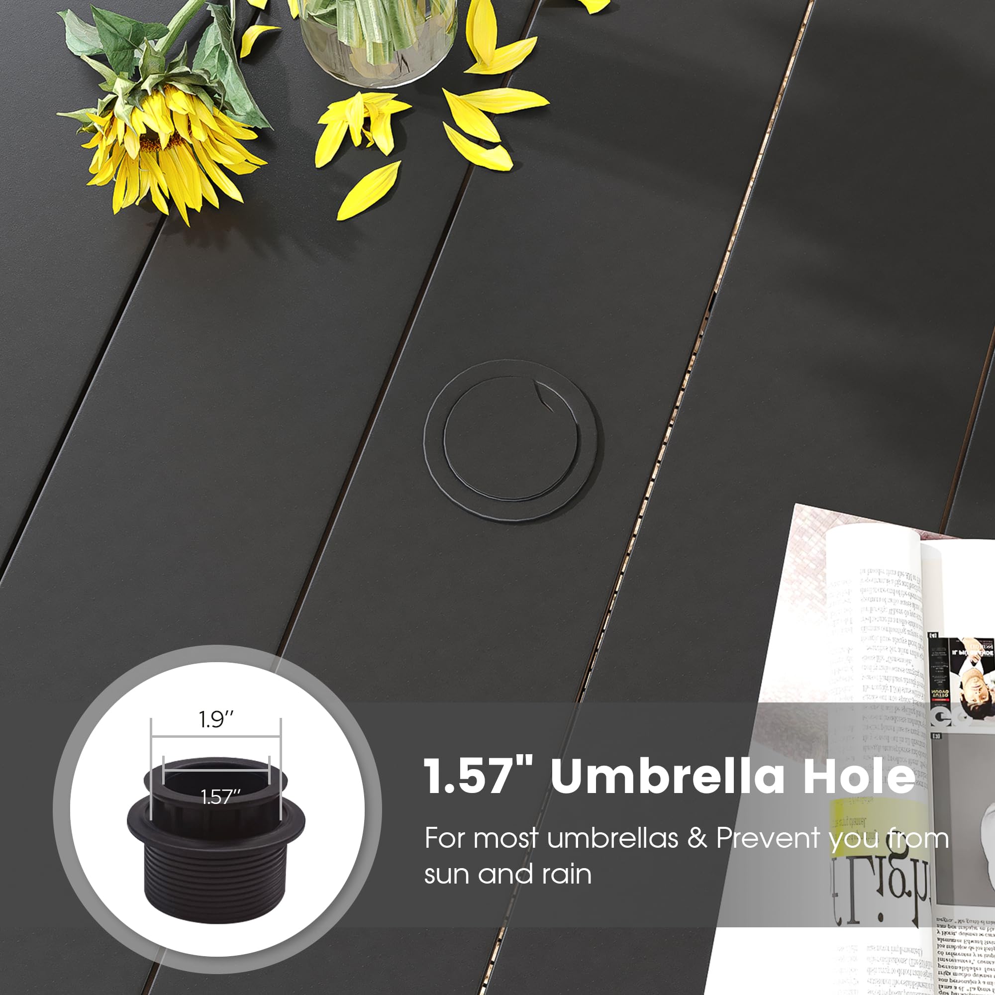 DIFY 4-Person Round Outdoor Dining Table with Umbrella Hole - Weatherproof Patio Table for Garden, Backyard, Porch & Balcony - Perfect for BBQs, Poolside Dining & Outdoor Entertaining (Black)