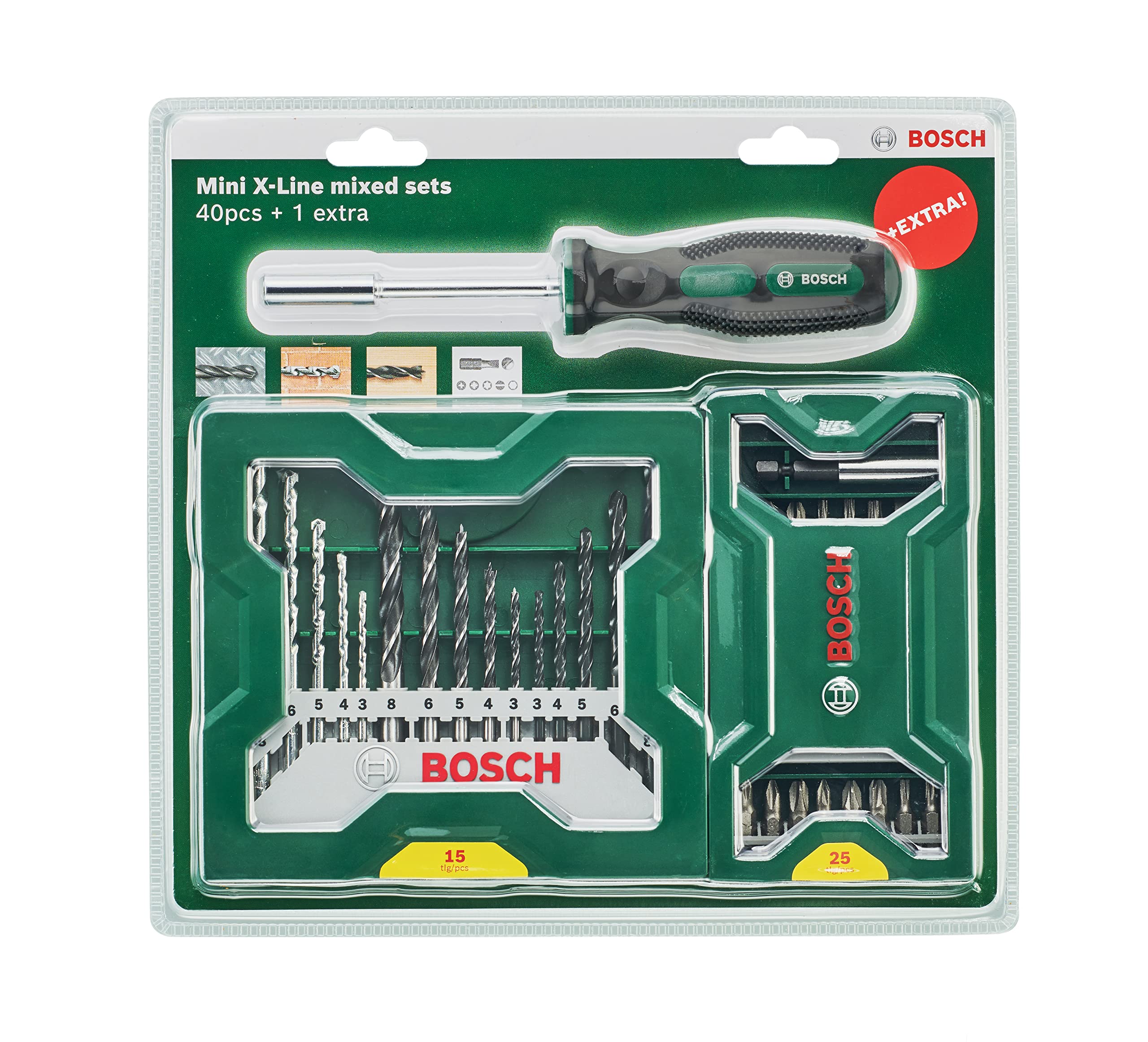 Bosch Accessories Mini X-Lin 2607017655 41-Piece Bit Set with Bit Holder Screwdriver for Precision DIY and Home Repair