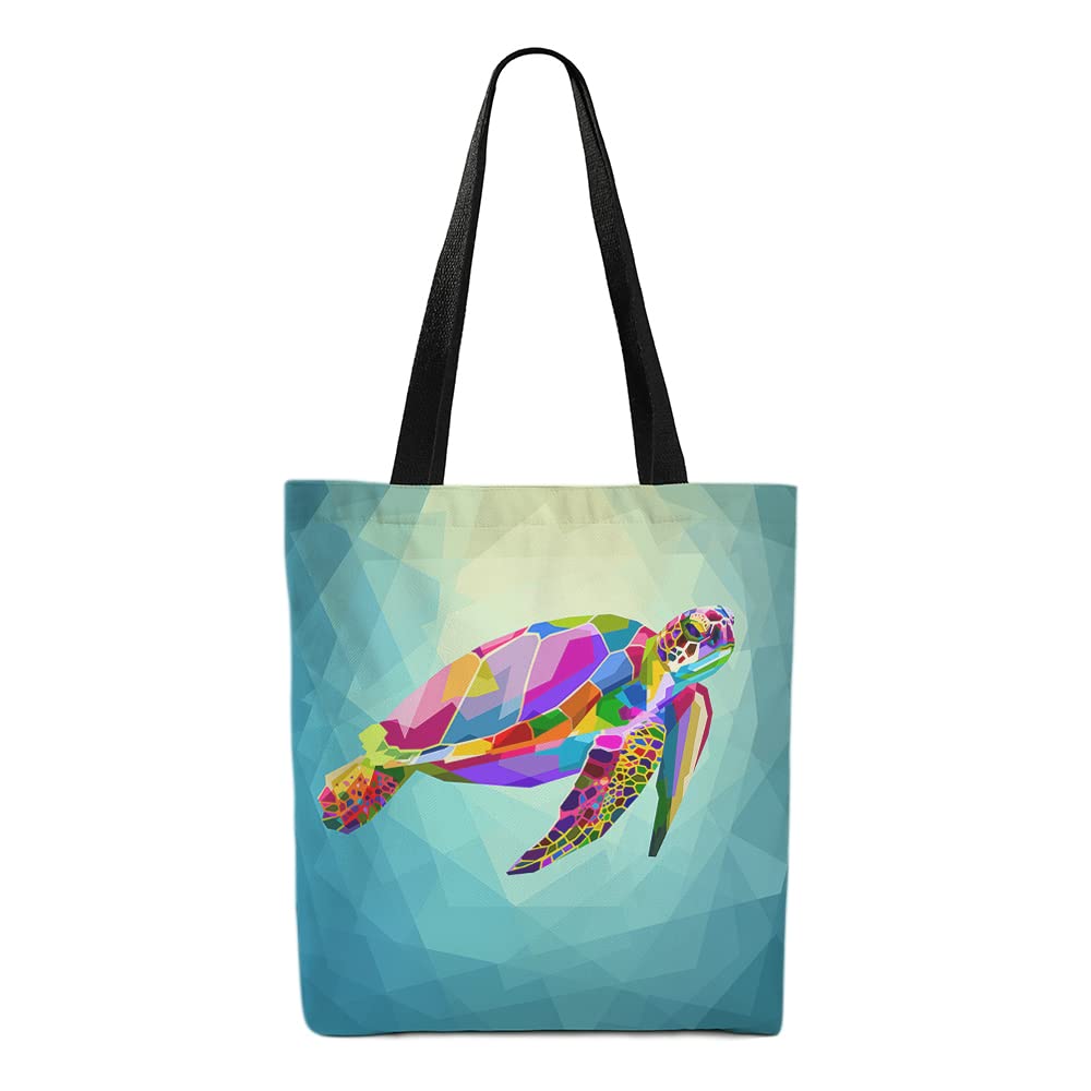 Moslion Turtle Tote Bag - Geometric Ocean Sea Animal Canvas Shoulder Bag - Large Reusable Shopping Tote for Women & Girls (15x16 Inch) - Perfect for School, Beach Trips & Eco-Friendly Shopping