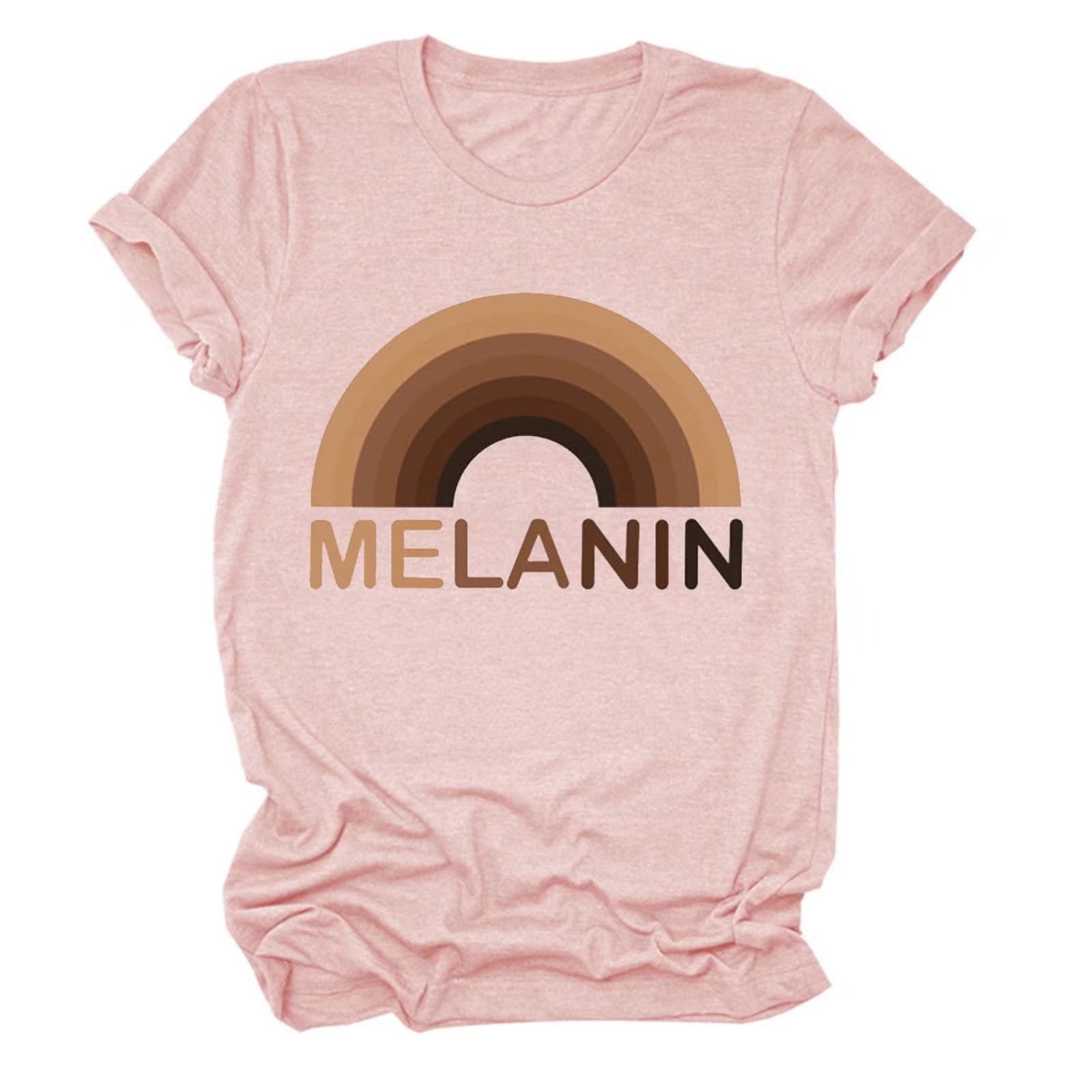 Women's Rainbow Graphic Tees - Cute Melanin Letter Print Shirt | Casual Round Neck Short Sleeve Summer Tops | Perfect for Beach Outings, Music Festivals & Everyday Wear