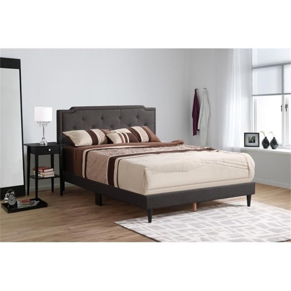 Deb Fabric Upholstered Queen Size Bed Frame in Black - Modern Upholstered Platform Bed with Headboard - Perfect for Master Bedroom, Guest Room & Apartment
