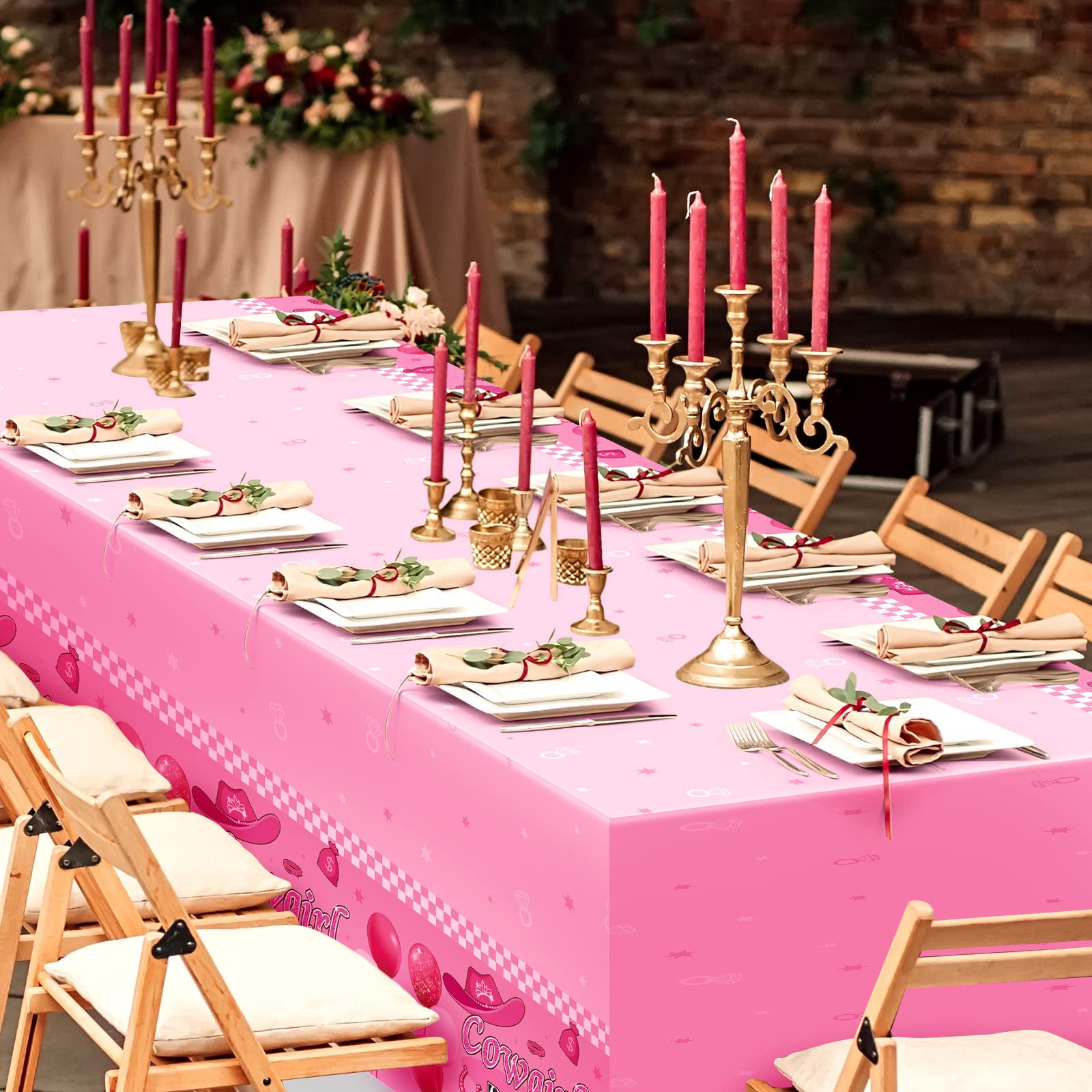 HyDren 3-Pack Pink Cowgirl Party Tablecloths 54x108 Inch - Western Disco Themed Disposable Plastic Table Covers for Cowgirl Birthday Decorations, Baby Showers & Horse Parties | Perfect for Girls, Boys & Western-Themed Events