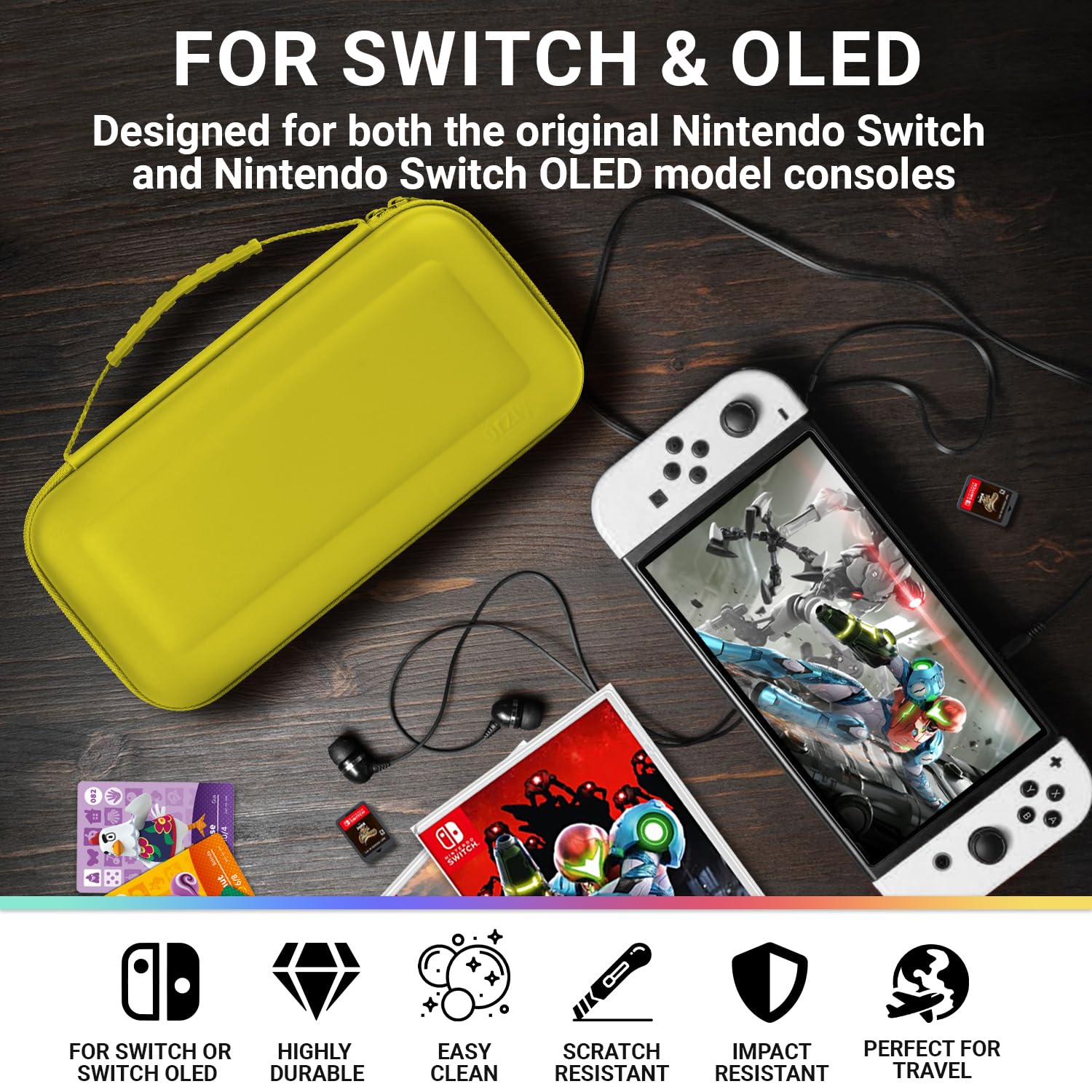 Orzly Protective Hard Travel Carry Case for Nintendo Switch & Switch OLED - Portable Shell Pouch with Storage Pockets for Games & Accessories | Perfect for Travel, Commuting & Home Storage
