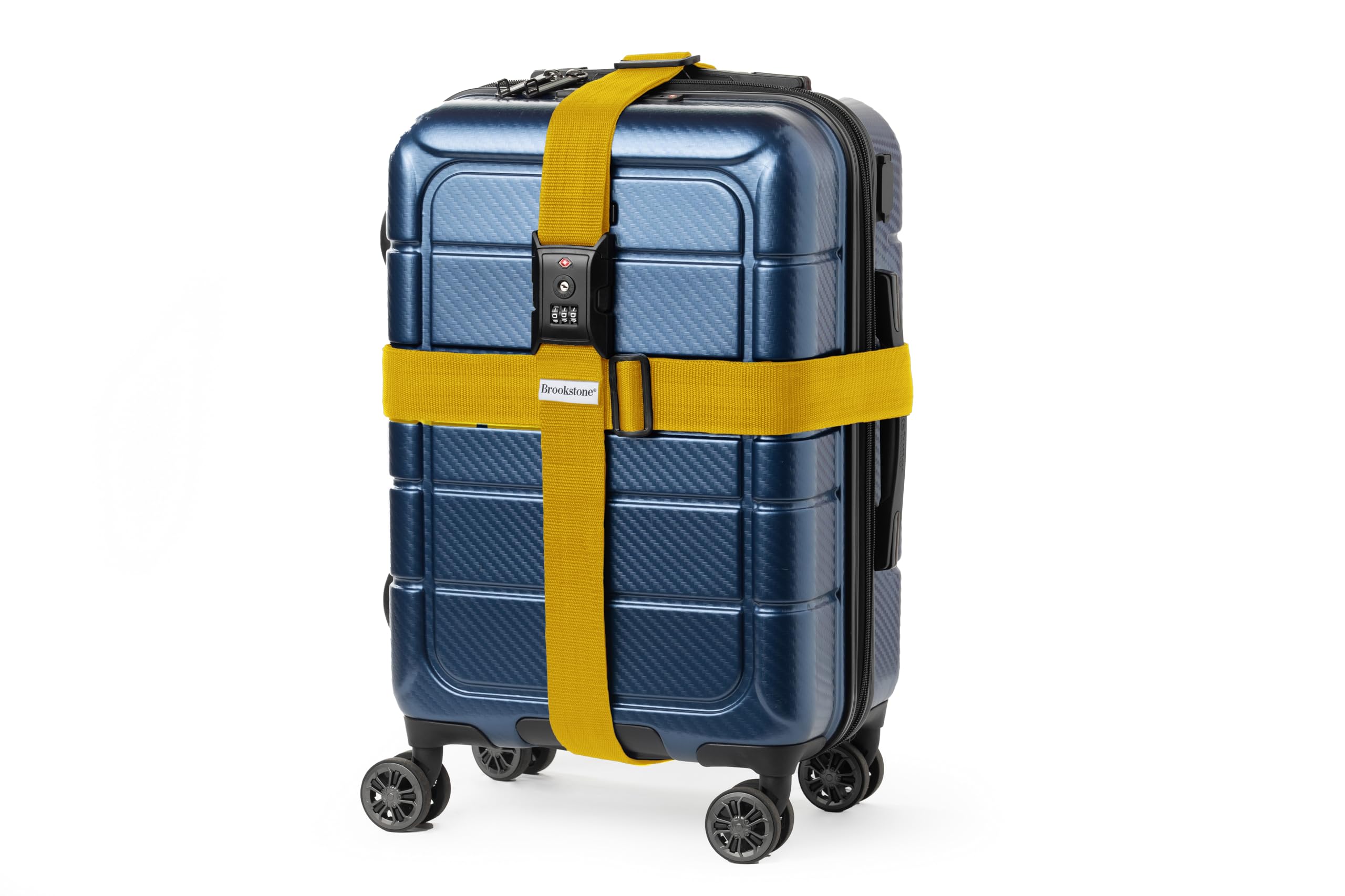 Brookstone 2-in-1 Cross Luggage Strap with TSA-Approved Keyless 3-Digit Lock - Secure Suitcase Belt with Adjustable Buckle in Lemon Yellow - Perfect for Air Travel, Cruise Trips and Vacation Packing
