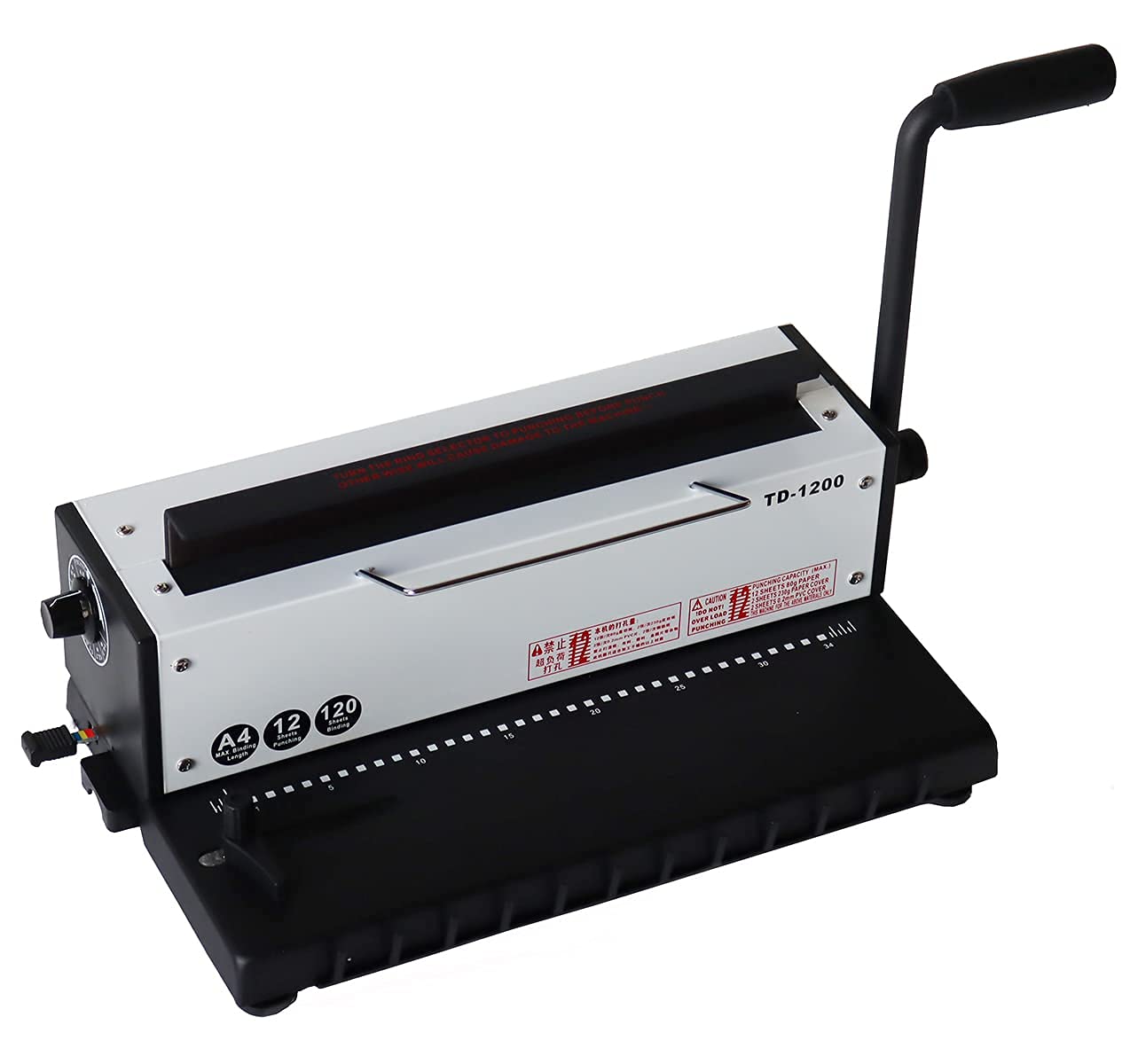 INTBUYING All Steel Metal Base Wire Coil Binding Machine - 34 Holes 3:1 Square Punching, 120 Sheets Binding Capacity (Model TD1200) - Perfect for Office Documents, School Projects, and Professional Reports