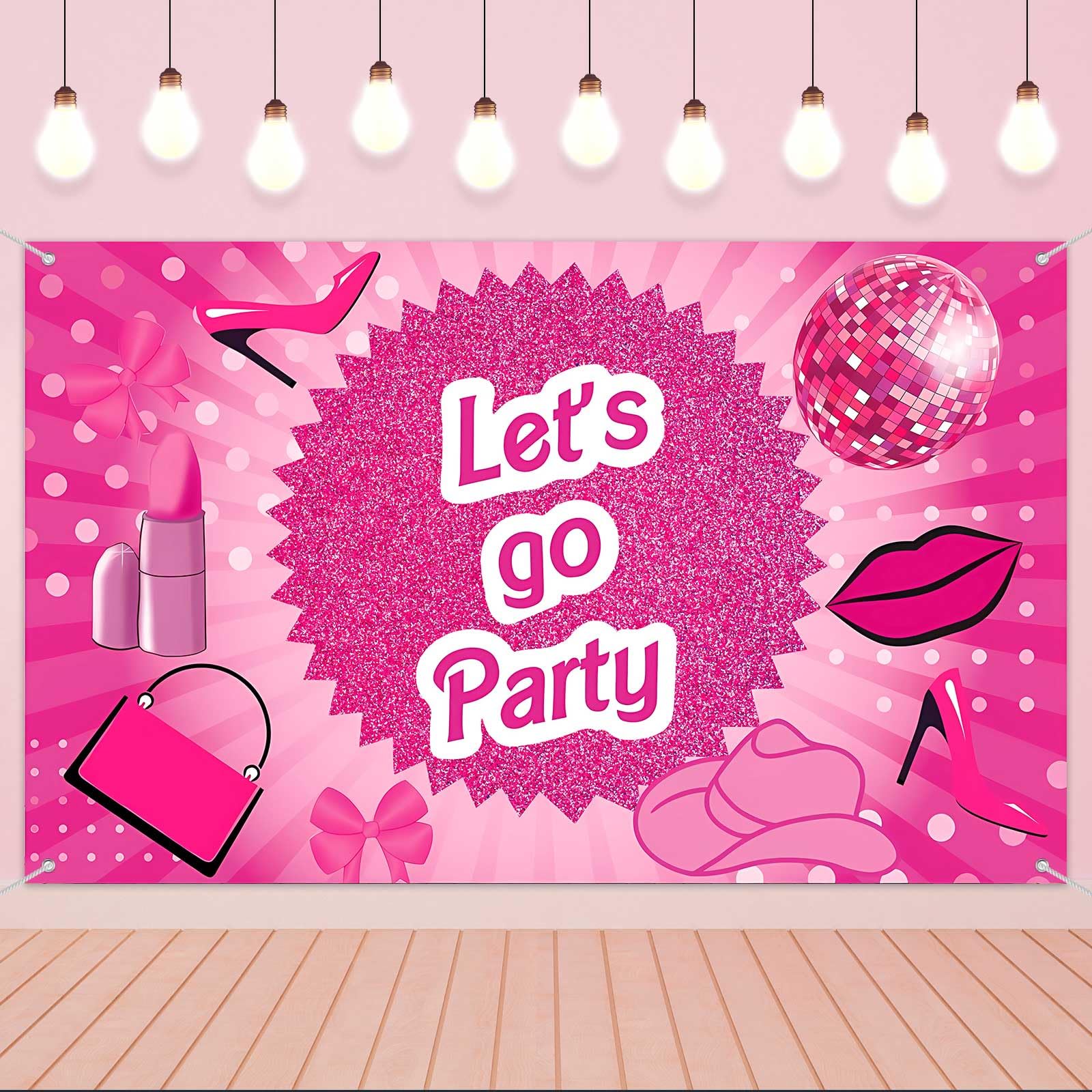 Hot Pink Let's Go Party Banner - 6x3.6ft Pink Photo Booth Props, Princess Birthday Backdrop, Bachelorette Party Decorations for Pink Themed Parties | Perfect for Birthday Celebrations, Baby Showers & Bridal Showers
