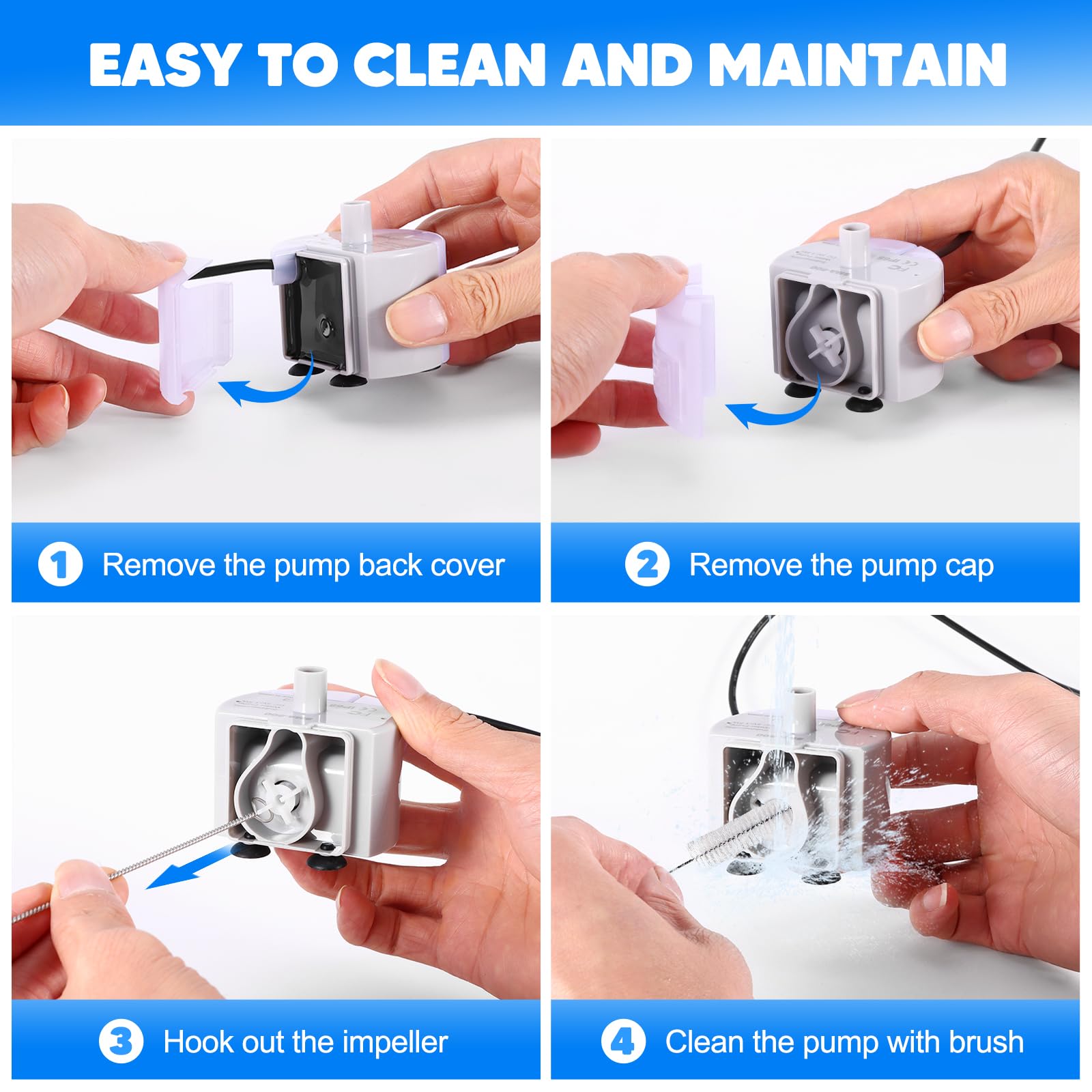 Ultra-Quiet USB DC 5V Cat Water Fountain Pump - Safe & Easy Clean Replacement Pump for Stainless Steel Pet Water Dispenser (White) | Perfect for Home, Office, or Travel Use with Cats