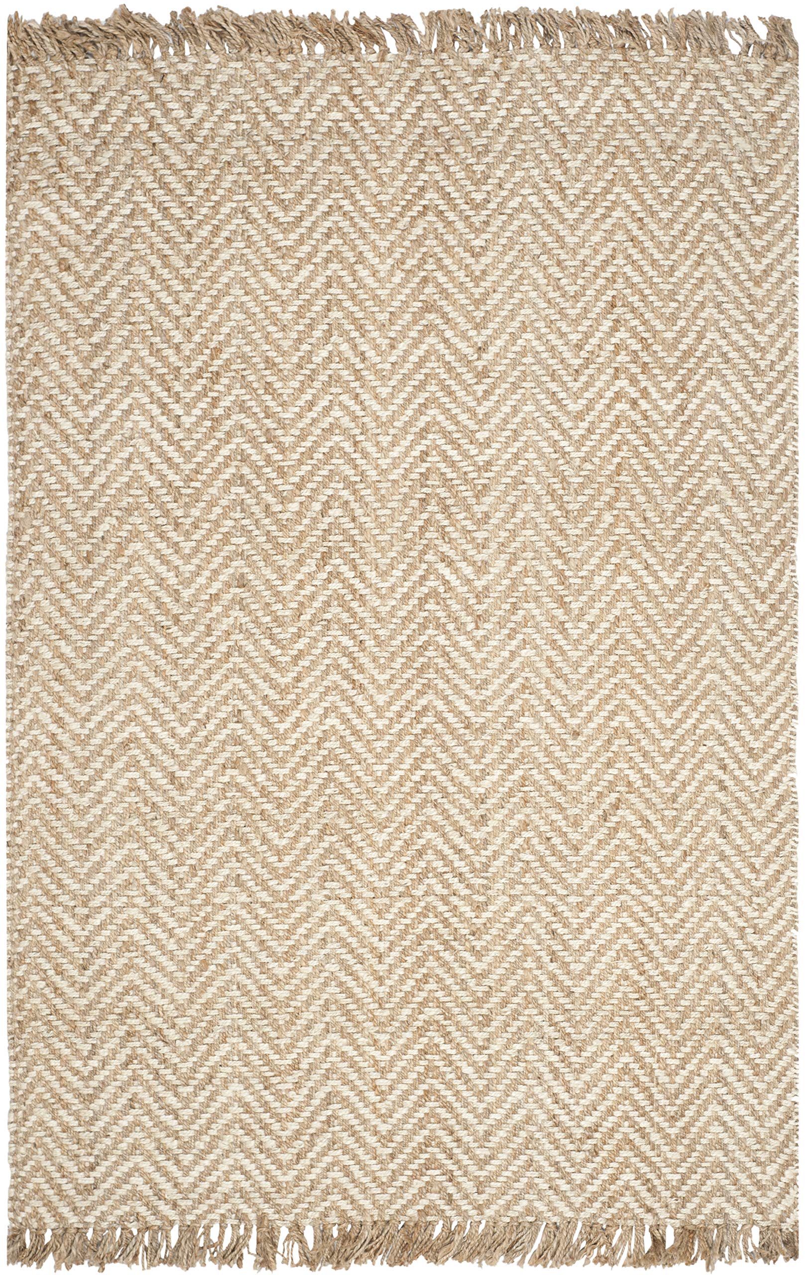 SAFAVIEH Handmade Jute Area Rug 5' x 8' - Natural & Bleach Chevron Design with Fringe | Eco-Friendly Natural Fiber Collection (NF458A) | Perfect for Living Room, Bedroom & High Traffic Areas