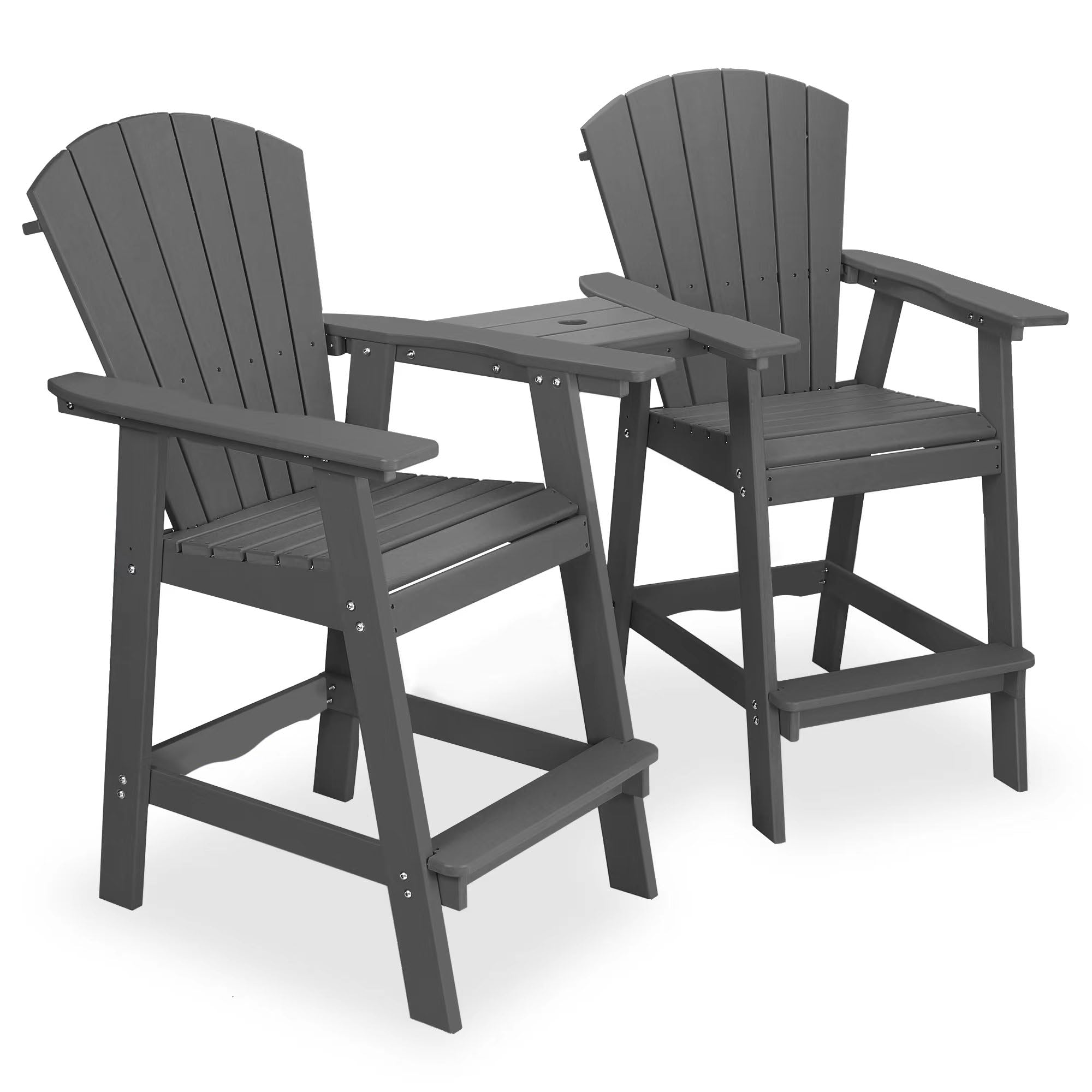 Premium Outdoor Patio Furniture Set - 2-Piece HDPE Adirondack Chairs with Tall Backrest, Durable Composite Material in Elegant Gray - Perfect for Balcony, Garden, Poolside & Backyard Relaxation