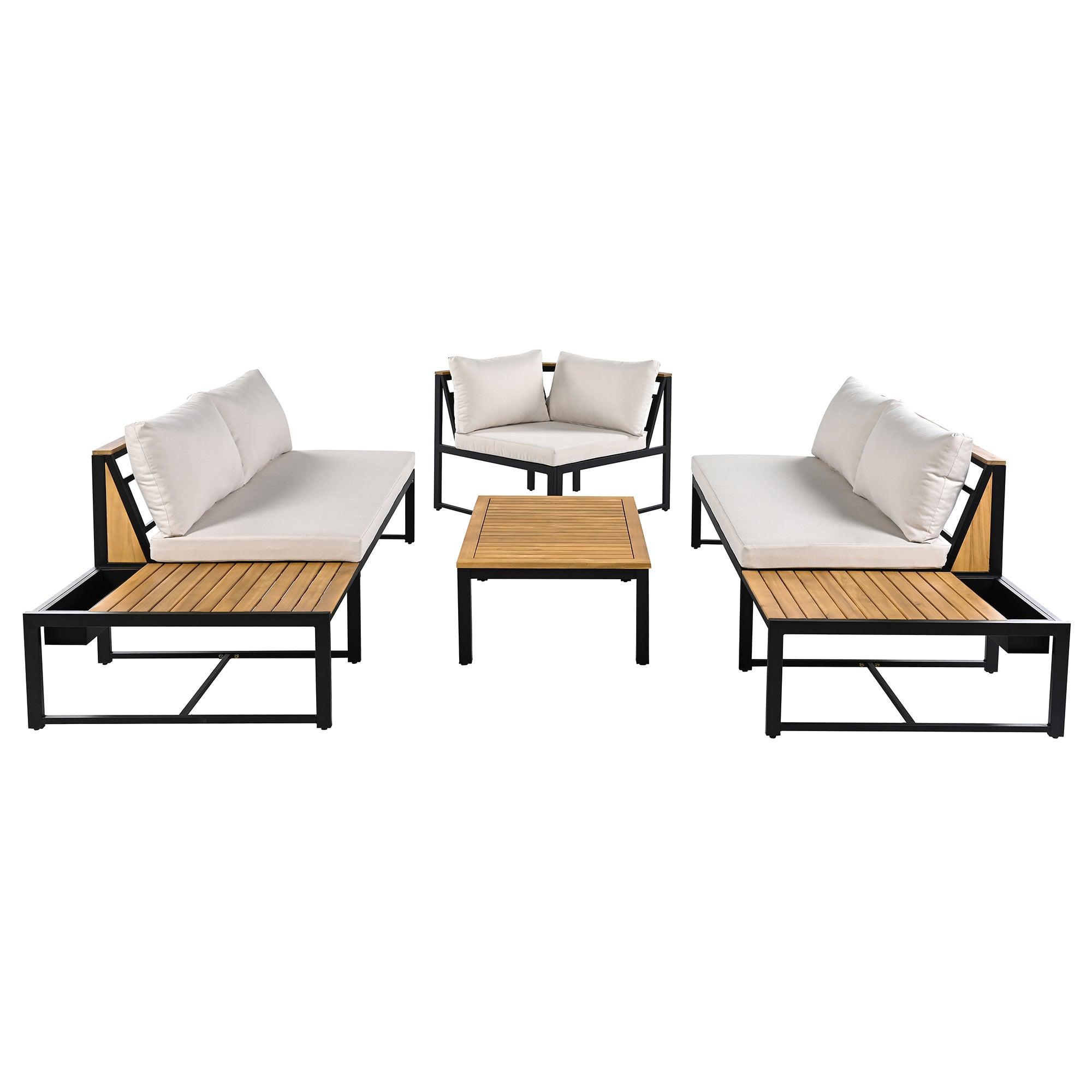 4-Piece Outdoor Patio Furniture Set with Loveseats & Waterproof Cushions - Durable Iron Wood Design for Garden, Backyard, Poolside - Perfect for Relaxing, Entertaining & Outdoor Dining