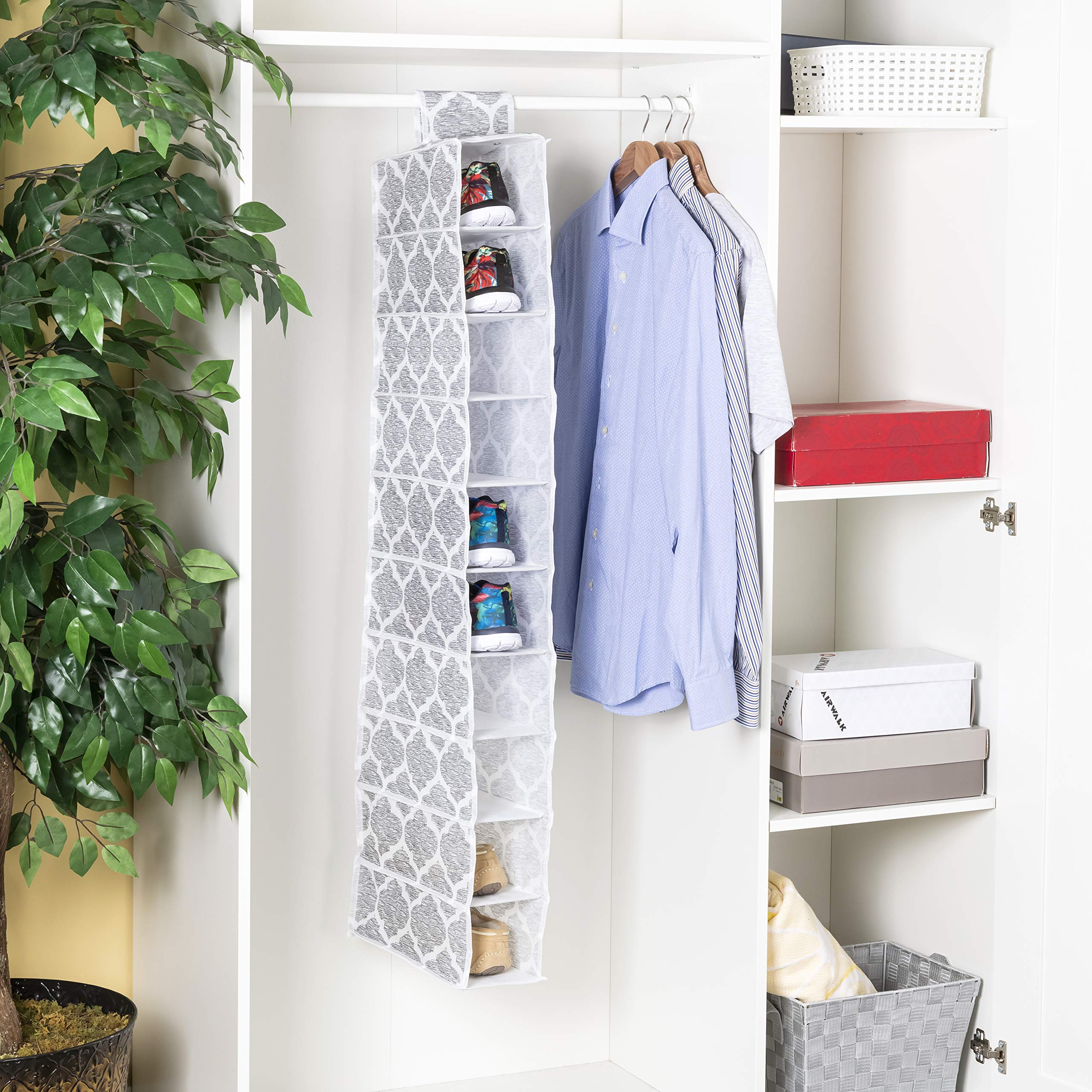 Home Basics Arabesque Non-Woven Hanging Closet Organizer - 2 Pack, 10 Shelf Storage for Wardrobe & Closet Organization | Perfect for Bedroom, Dorm, or Travel Storage