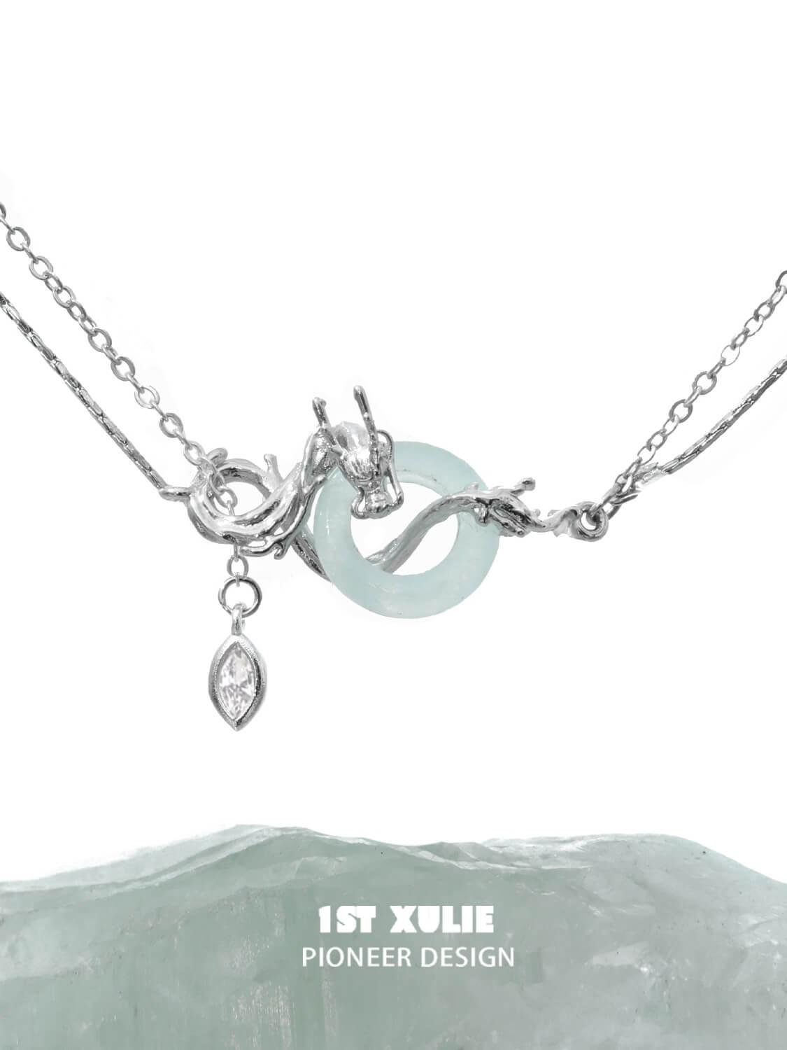 24K Gold & S925 Sterling Silver Quartz Jade Necklace for Women - Elegant Dragon Pendant Jewelry Gift for Birthday, Anniversary & Special Occasions
