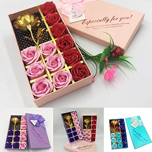Artificial & Dried Rose Flower Soap Gift Box - Scented Bath Petals, Wedding & Home Decor, Blue - Perfect for Bridal Showers, Anniversary Gifts & Spa Bathroom Decor