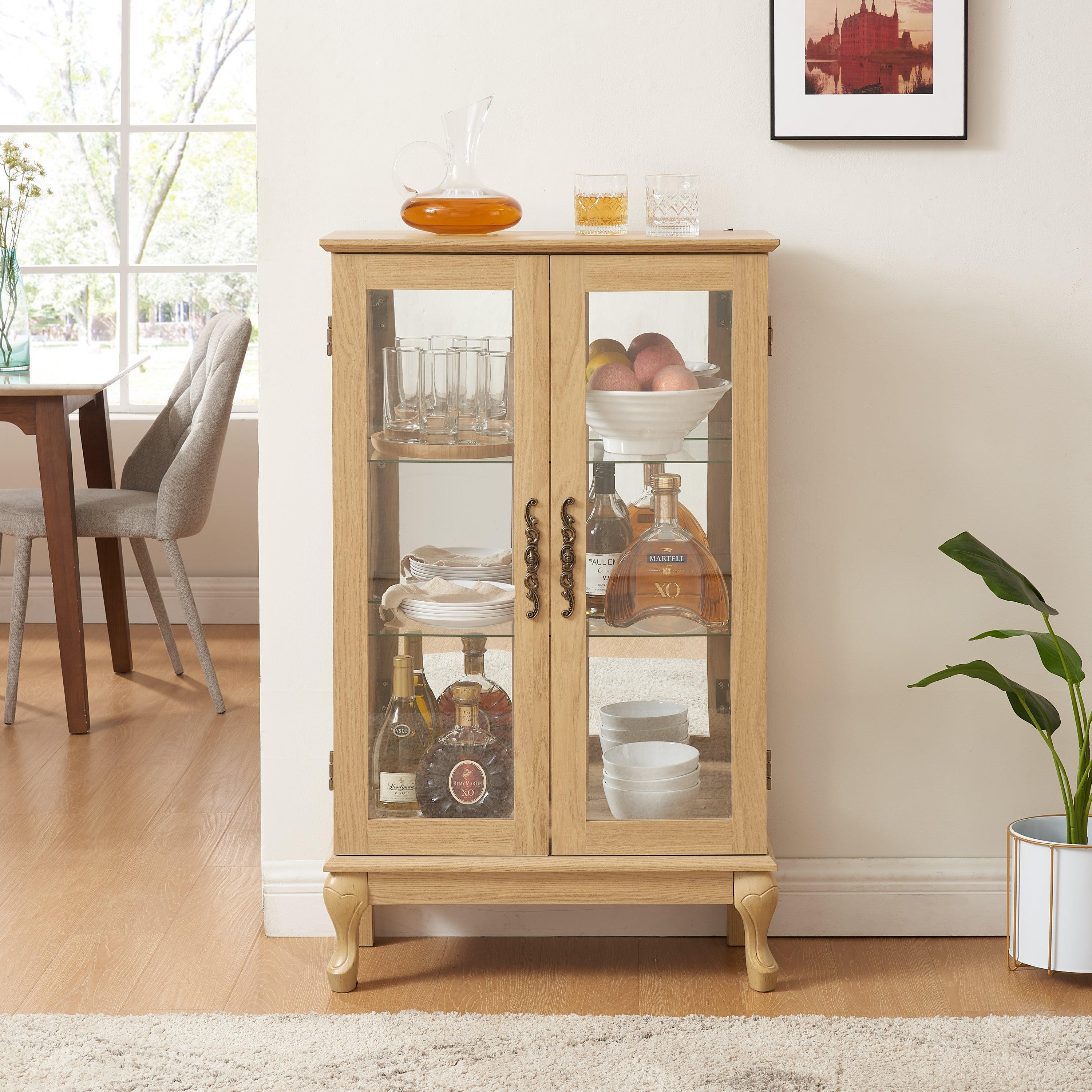 2 Door Curio Cabinet with Tempered Glass & Mirrored Back - LED Lighted Display Case for Living Room, Dining Room, Office - Perfect for Showcasing Collectibles, China, and Home Decor