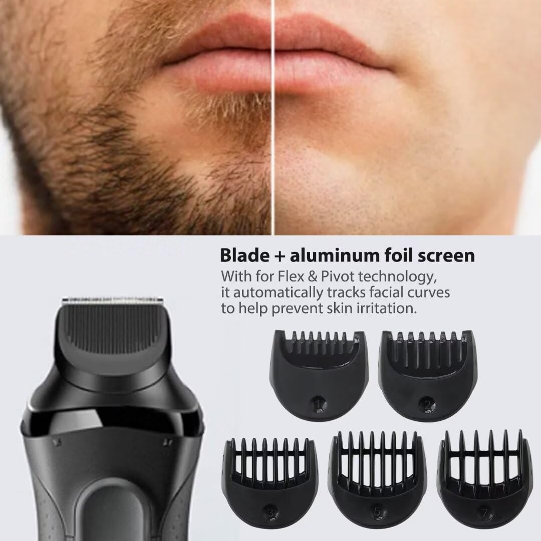 Braun Series 6 Replacement Shaver Head with Adjustable 1-7mm Combs (6020s/6040cs/6072cc/6075cc/6090cc) - Electric Trimmer Replacement for Precise Grooming at Home or Travel