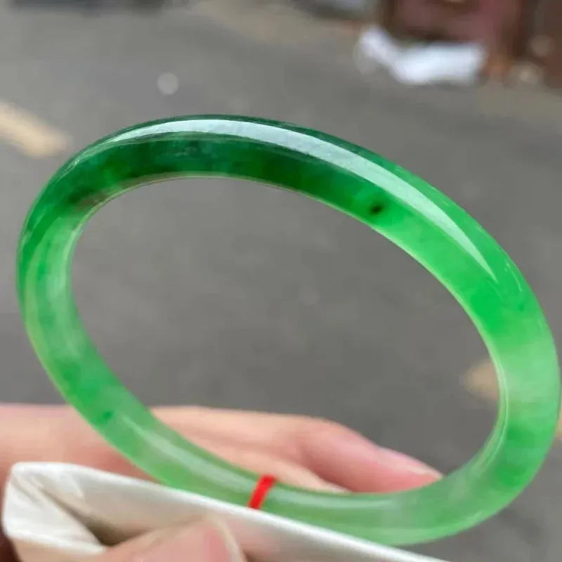 Natural Green Jadeite Bangle Bracelet for Women - Emerald Ice Floating Flower Round Jade Jewelry, Lucky Charm Gift for Girls & Women | Perfect for Weddings, Parties & Everyday Elegance