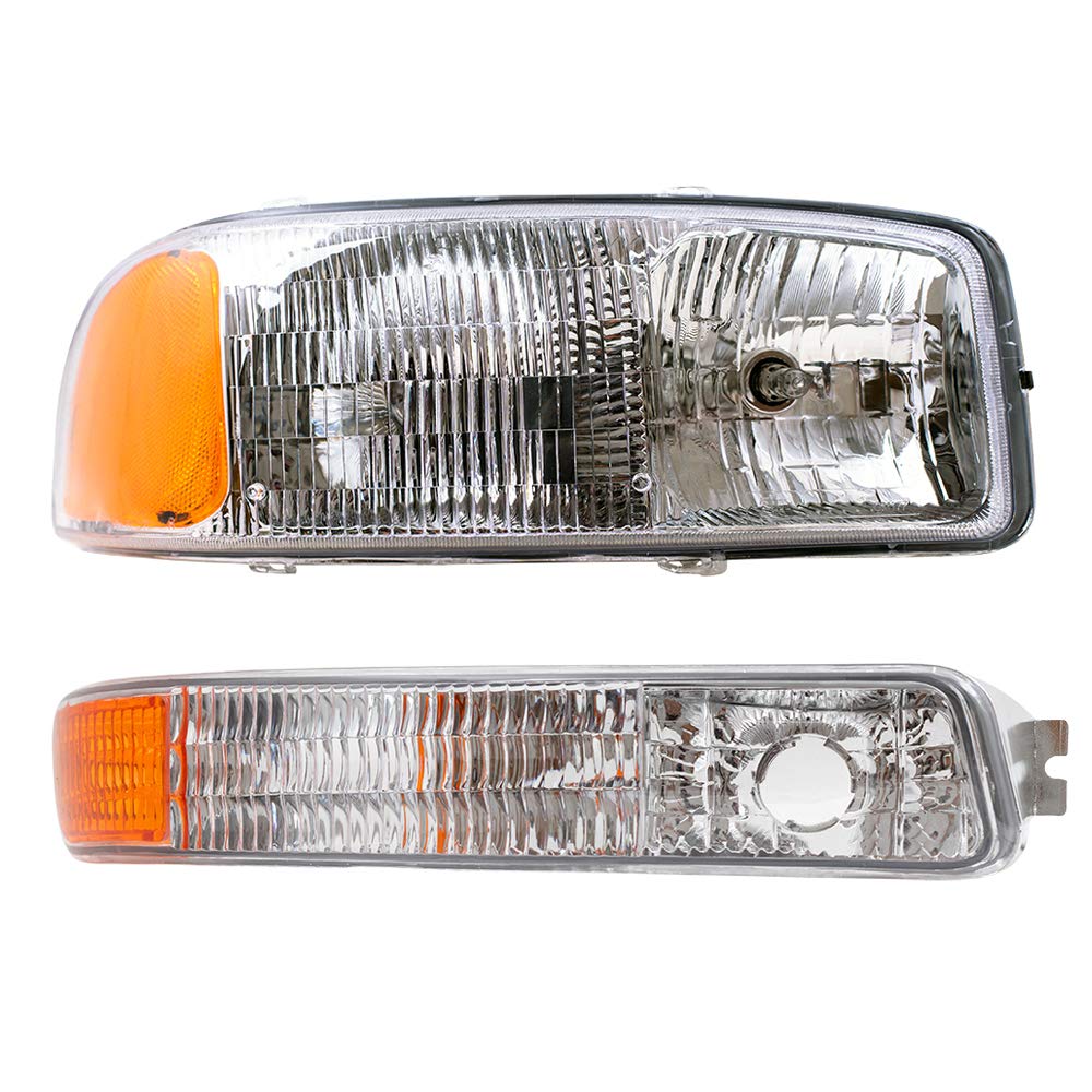 Replacement Headlights for 1999-2007 GMC Sierra - Driver & Passenger Side with Park Signal Marker Lights | Durable Aftermarket Headlamp Assembly for Improved Night Visibility | Perfect for Off-Roading, Daily Commuting & Truck Upgrades