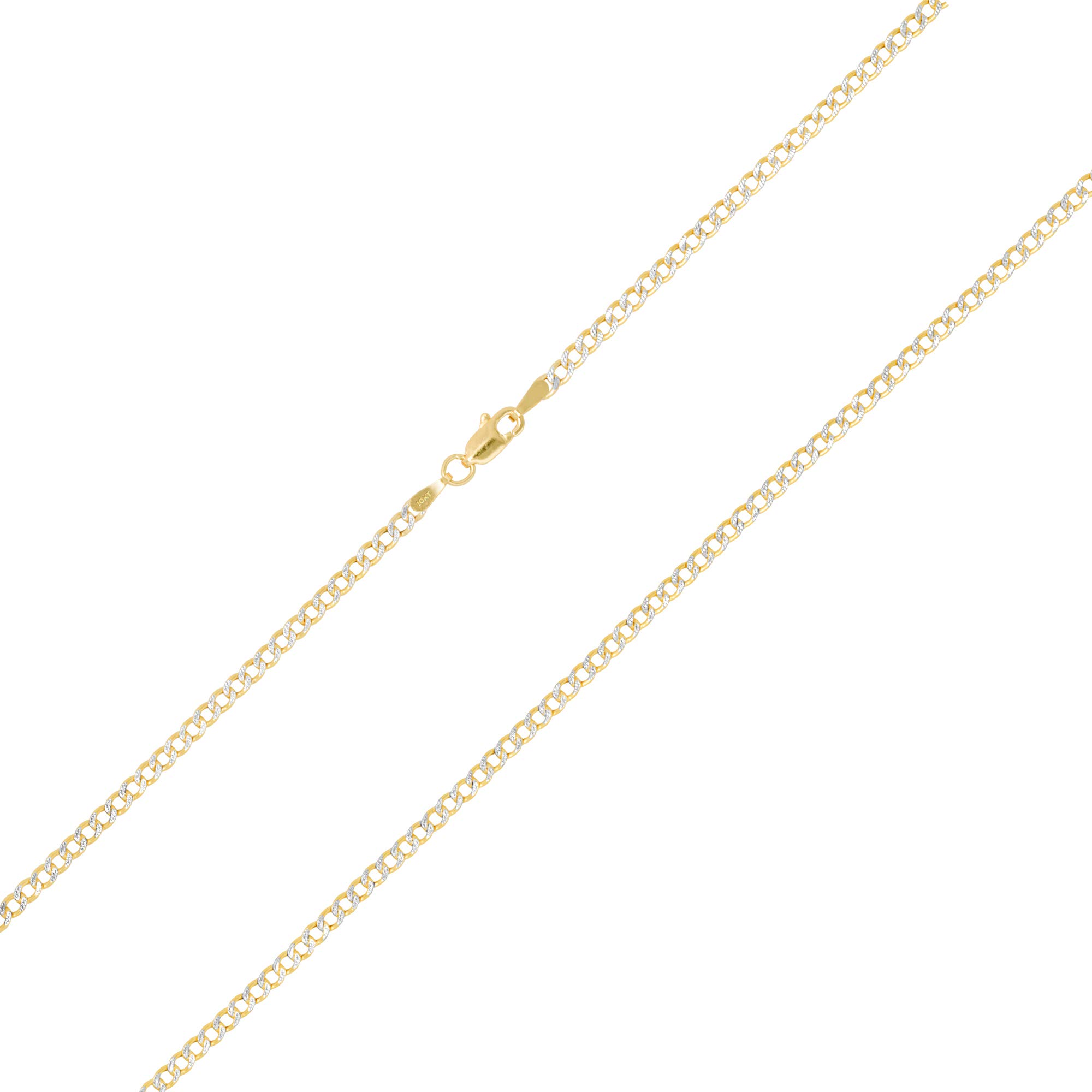 10k Real Yellow Gold Cuban Curb Link Chain Necklace - 2mm Diamond Cut Pave Design (16