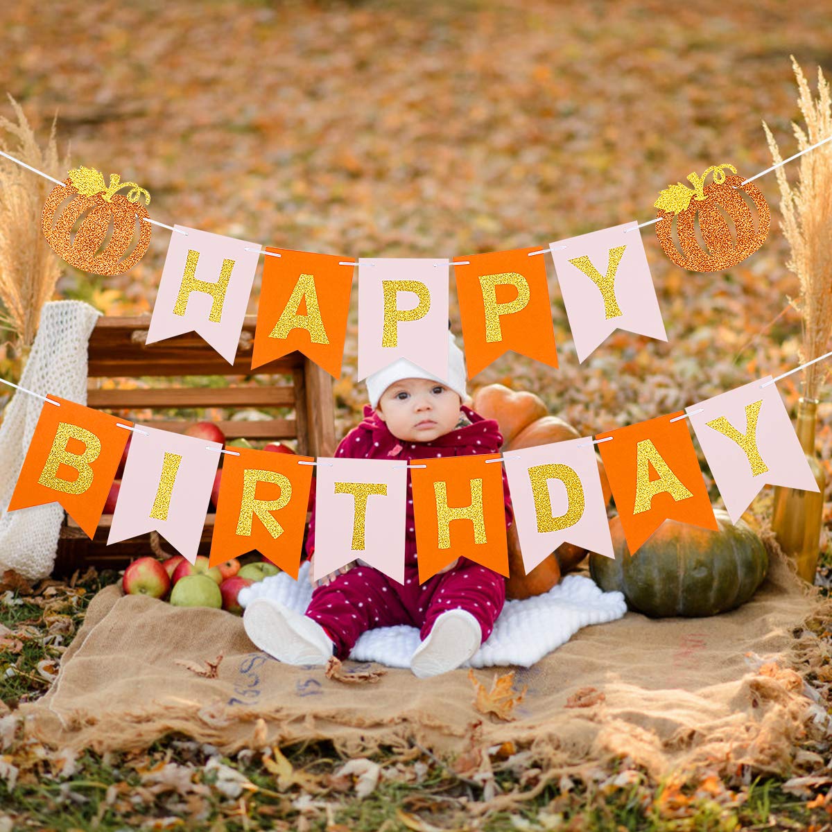 Happy Birthday Pumpkin Banner - Fall Thanksgiving Party Decorations for Pumpkin Themed Birthday Celebrations | Perfect for Autumn Festivities, Halloween Events & Seasonal Home Decor