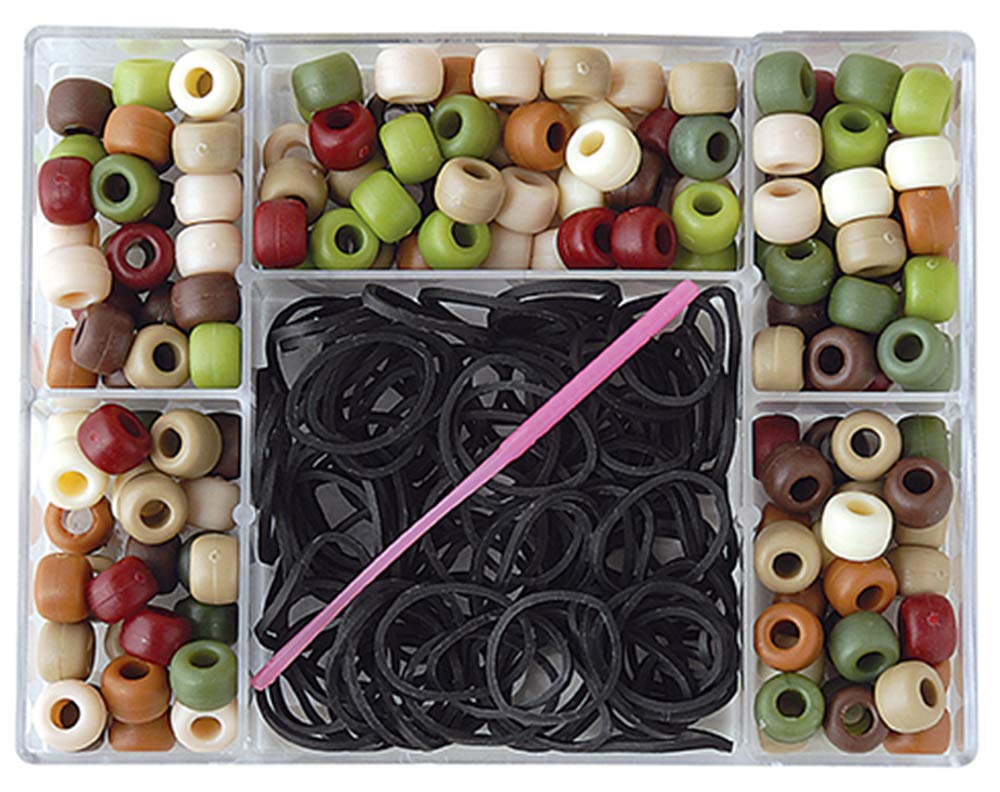 The Beadery Camo Hair Beads Kit - 100pcs DIY Hair Accessories for Braids & Dreadlocks - Perfect for Festival, Cosplay & Boho Style (Green & Black)