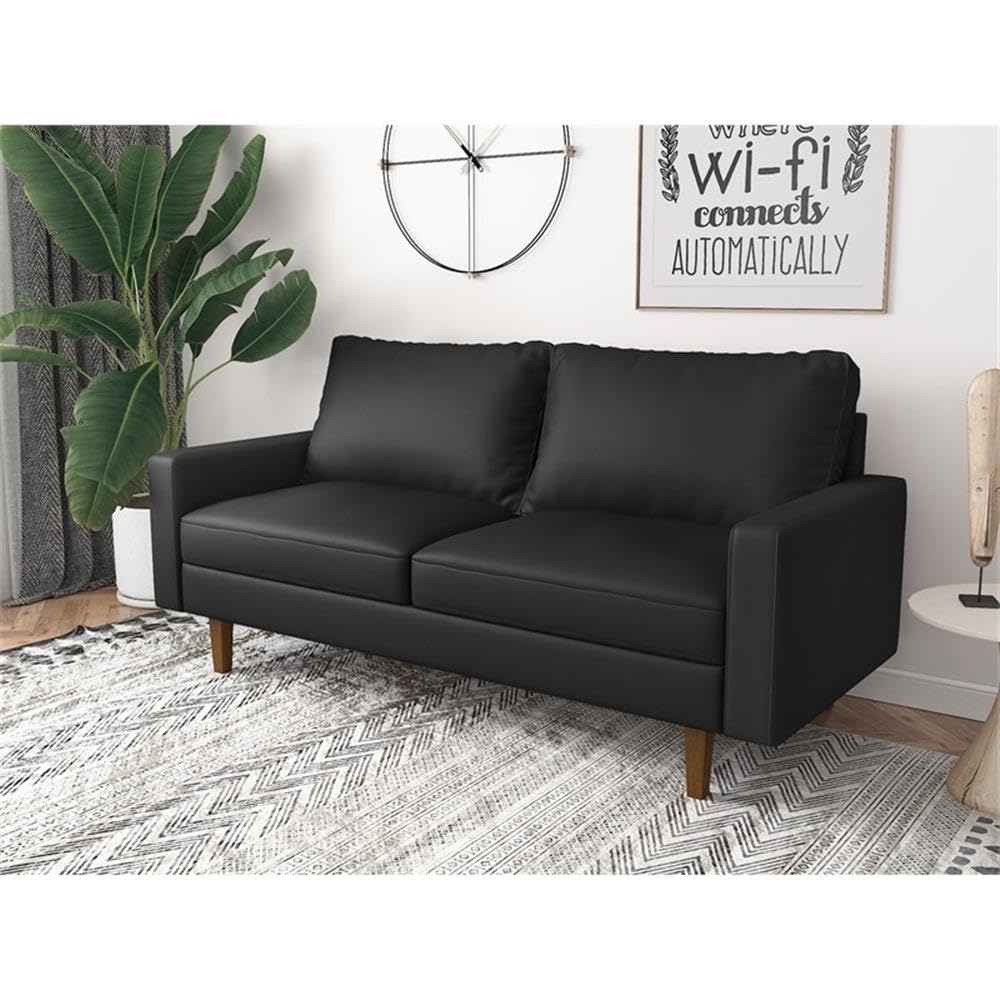 Aneley Black Faux Leather Living Room Sofa - Modern Comfort for Home, Office & Lounge Spaces