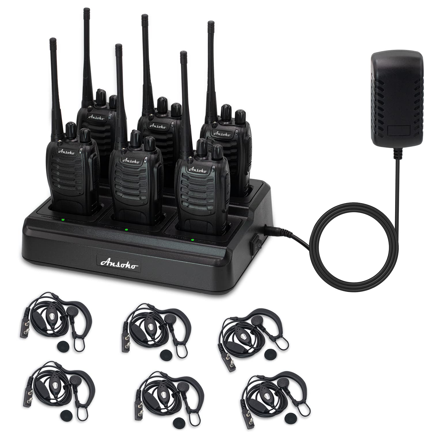 Long Range Walkie Talkies for Adults - Rechargeable 2-Way Radios with 6-Bank Gang Charger & Spare Batteries (6 Pack) - Ideal for Outdoor Adventures, Construction Sites, and Emergency Communication