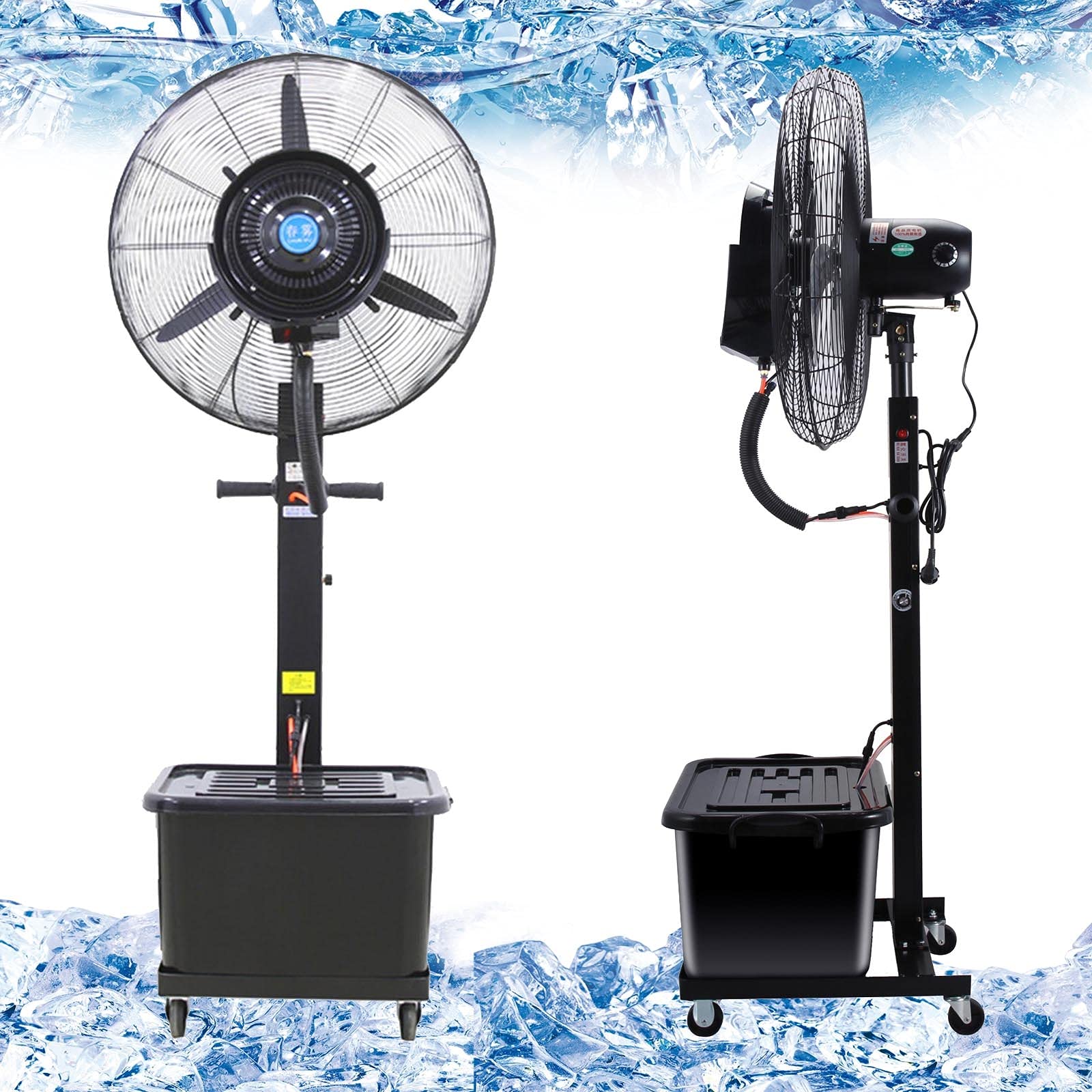 110V Commercial Floor-Standing Misting Fan with 65cm/320W - Portable Large Cooling Fan with Water Spray for Outdoor, Patio, Warehouse, and Events - High-Power Electric Mist Fan for Hot Weather Cooling