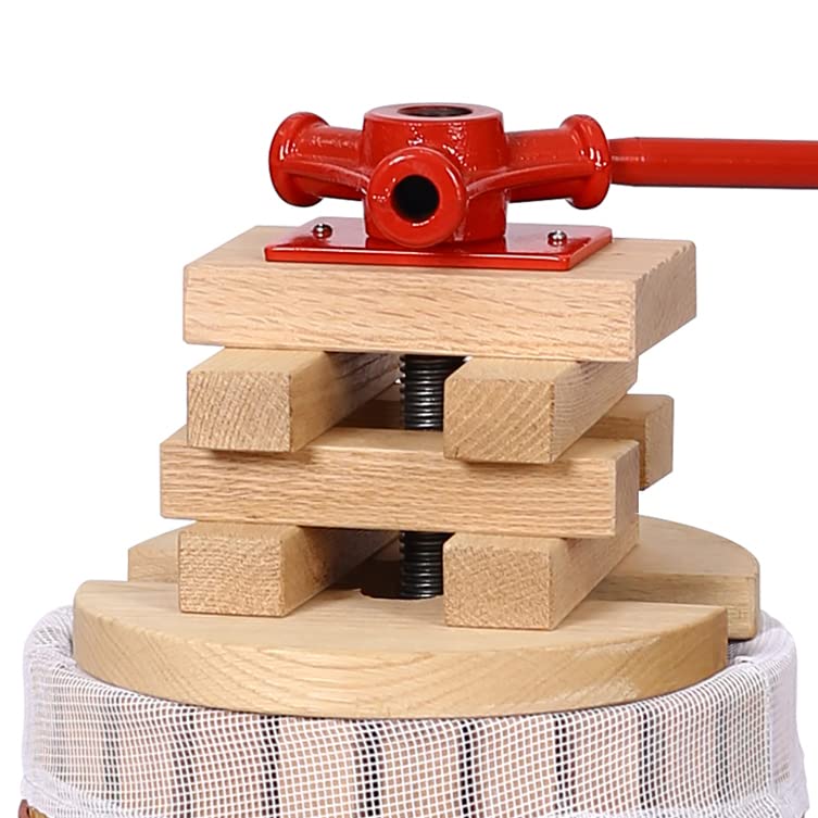 4.8 Gallon (18L) Solid Wood Fruit Wine Cider Press with Handle - Vintage Traditional Apple Grape Juicer for Homemade Juice Making - Perfect for Home Brewing, Farm Harvesting, and DIY Fruit Processing