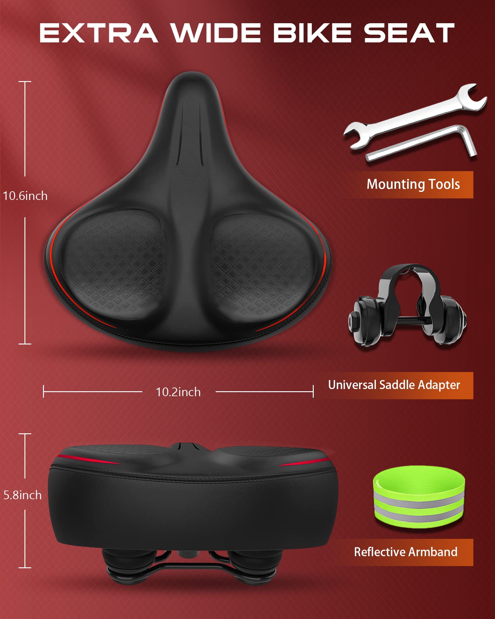 Premium Oversized Noseless Bike Seat for Peloton Bike & Bike+ - Extra Wide Comfort Bicycle Saddle for Men & Women - Ideal Replacement for Exercise Bikes, E-Bikes & Cruisers - Perfect for Indoor Cycling, Long Rides & Pain Relief