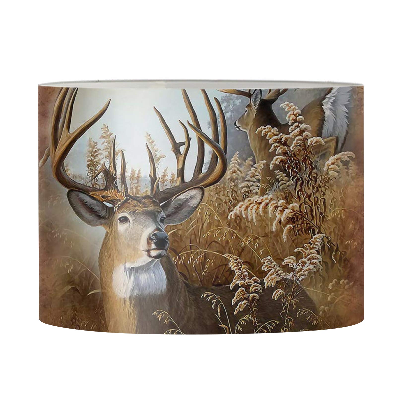 FKELYI Modern Drum Fabric Lamp Shade with Autumn Forest Deer Design - Easy Installation for Bedroom, Living Room & Nursery Decor