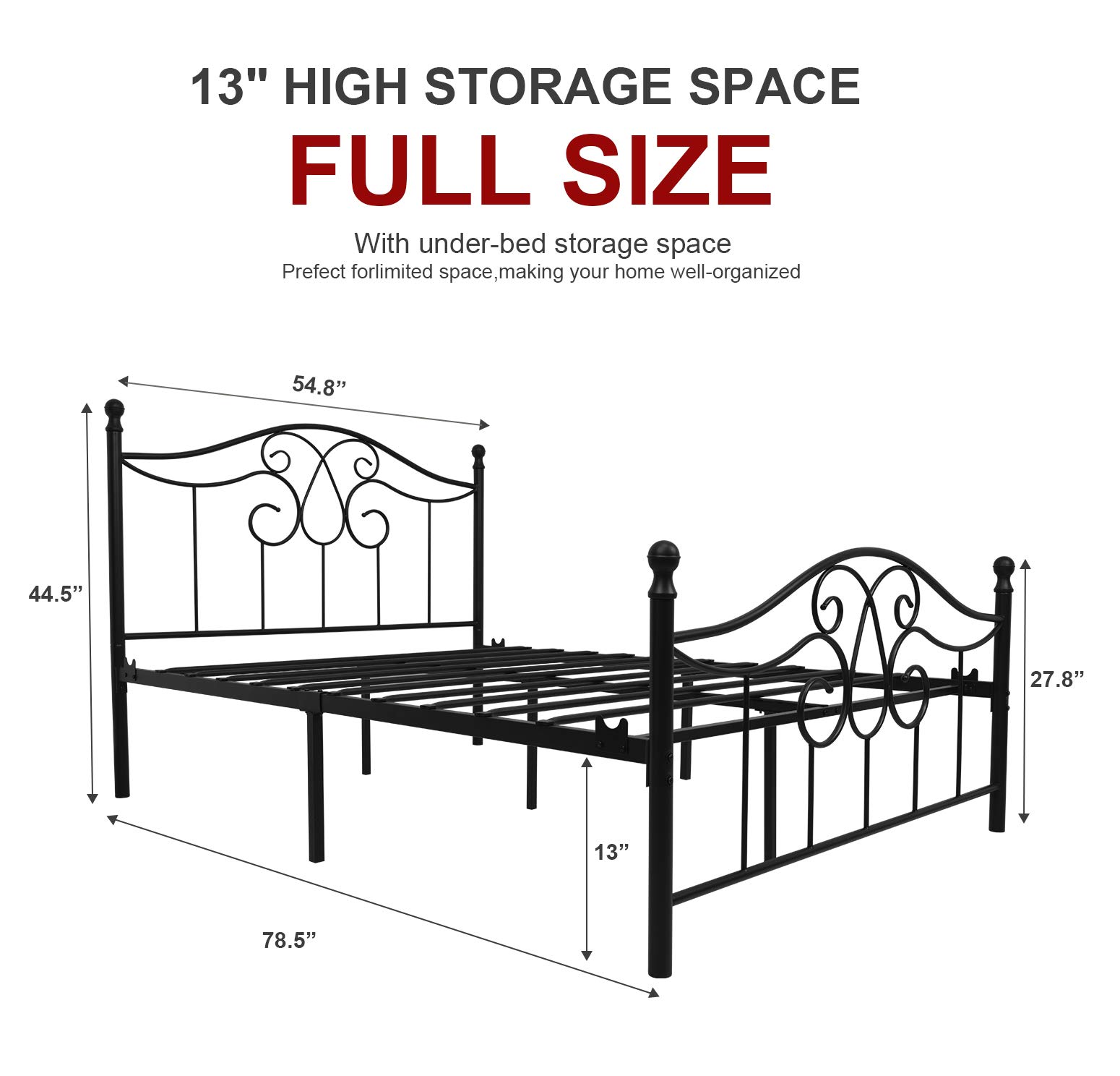 **Full Size Metal Bed Frame with Headboard & Footboard - Farmhouse Platform Bed with Under Bed Storage, No Box Spring Needed, Easy Assembly (Black) - Perfect for Guest Rooms, Dorms & Small Spaces**