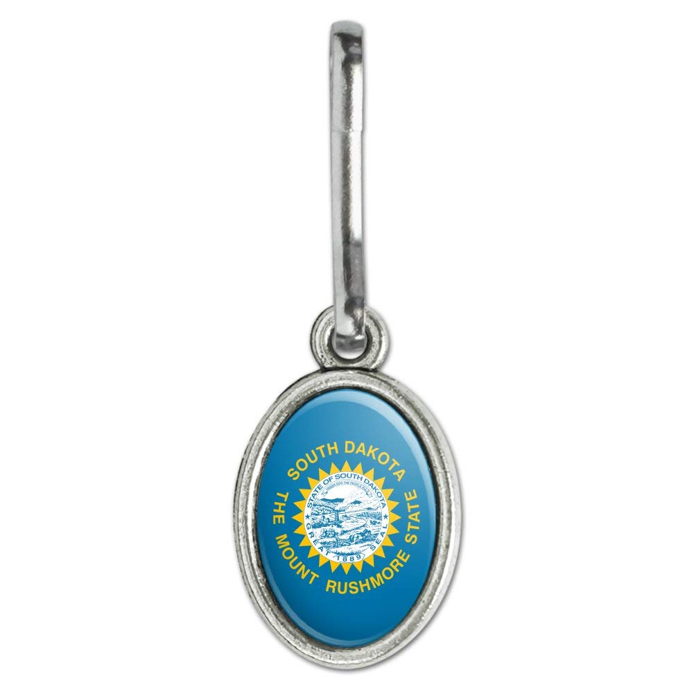 Vintage South Dakota State Flag Oval Charm - Decorative Zipper Pull for Clothes, Purse, Suitcase & Backpack | Perfect for Travel Accessories, State Pride & Unique Gifts
