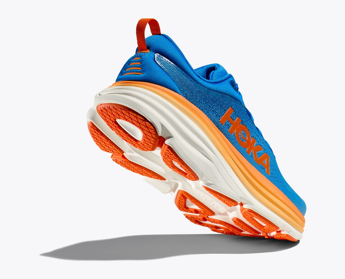 HOKA Men's Bondi 8 Wide Running Shoes - Coastal Sky/Vibrant Orange - Cushioned Road Running & Walking Shoes for Men with Maximum Comfort
