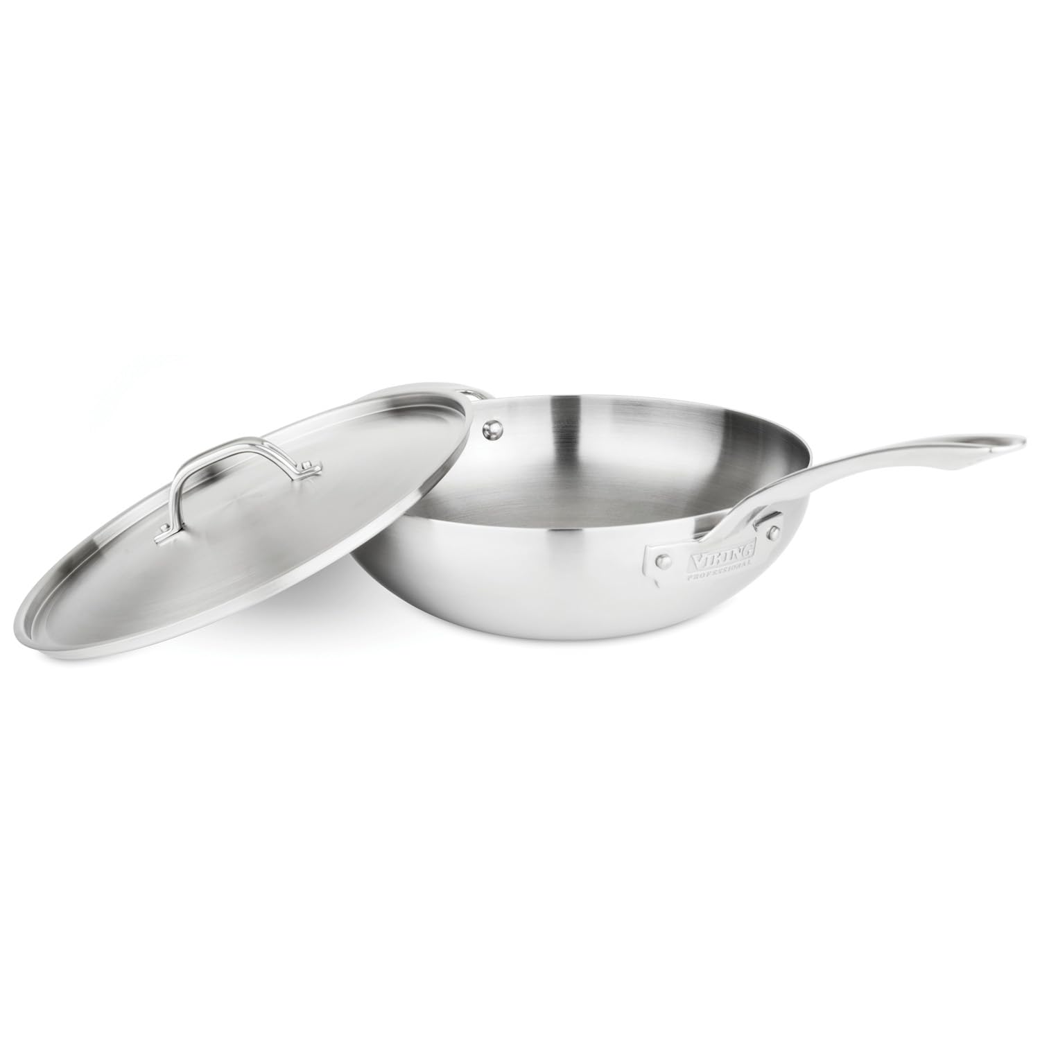 Viking 5-Ply Professional Chef Pan - 12 Inch Stainless Steel Saute & Frying Pan with Lid - Oven & Dishwasher Safe - Induction Compatible - Perfect for Searing, Stir-Frying & Braising - Ideal for Home Chefs & Professional Kitchens