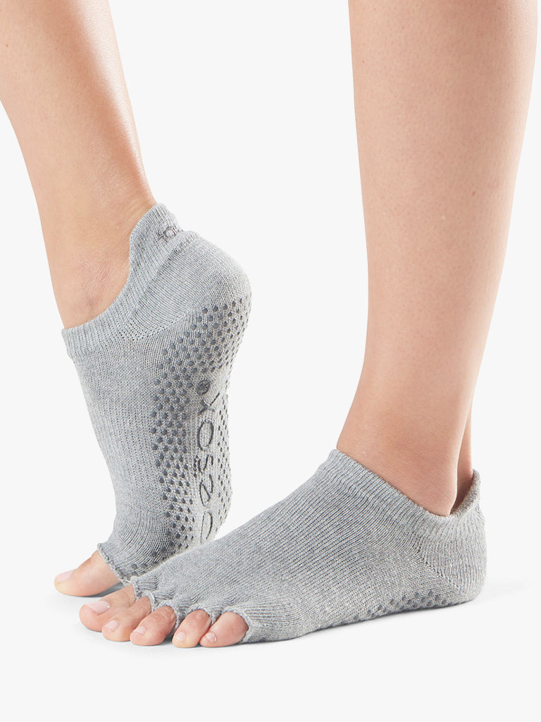 ToeSox Half Toe Low Rise Grip Socks for Yoga, Pilates & Barre - Non-Slip Workout Socks in Heather Grey - Perfect for Dance, Fitness & Studio Classes
