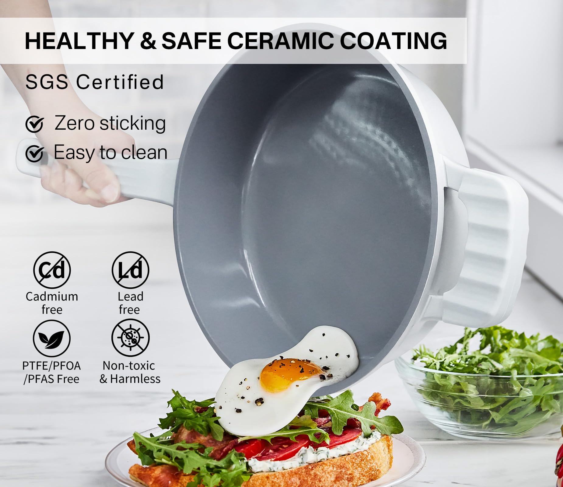 Nonstick Pots and Pans Set - 6 Piece Ceramic Coated Cookware with Detachable Handles (Frying Pan, Saucepan, Stockpot) | Dishwasher & Oven Safe | Induction Compatible | Perfect for Frying, Boiling, Stewing & Everyday Cooking