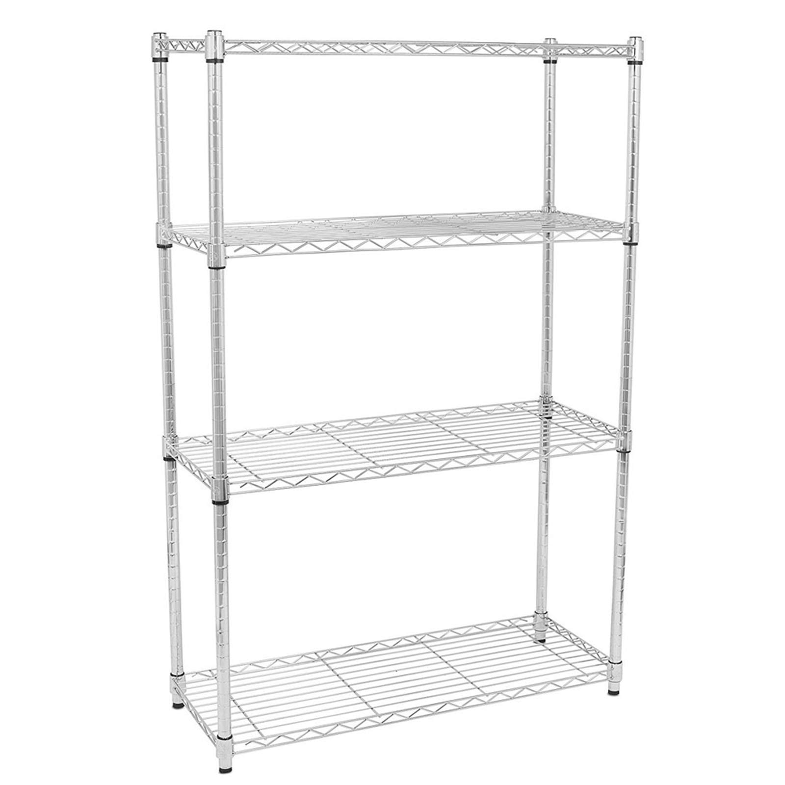 4-Tier Adjustable Steel Wire Storage Shelf - Heavy Duty Metal Shelving Unit for Pantry, Garage, Basement, Kitchen & Living Room - Space Saving Organizer for Home & Office Use