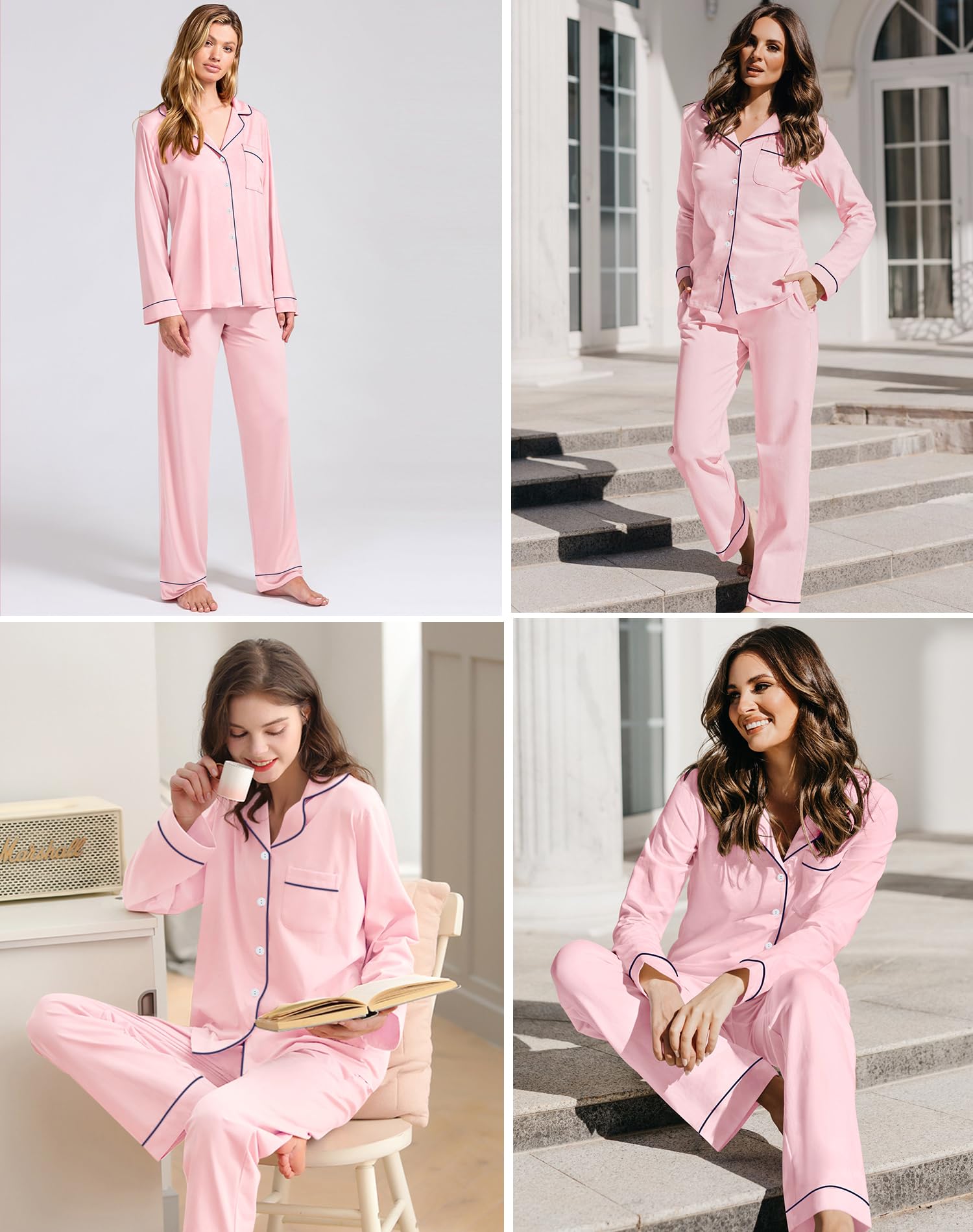 SWOMOG Women's Long Sleeve Pajama Set - Soft Cotton Button Down Sleepwear & Lounge Pjs for Nighttime Comfort, Cozy Home Wear, and Relaxing Evenings