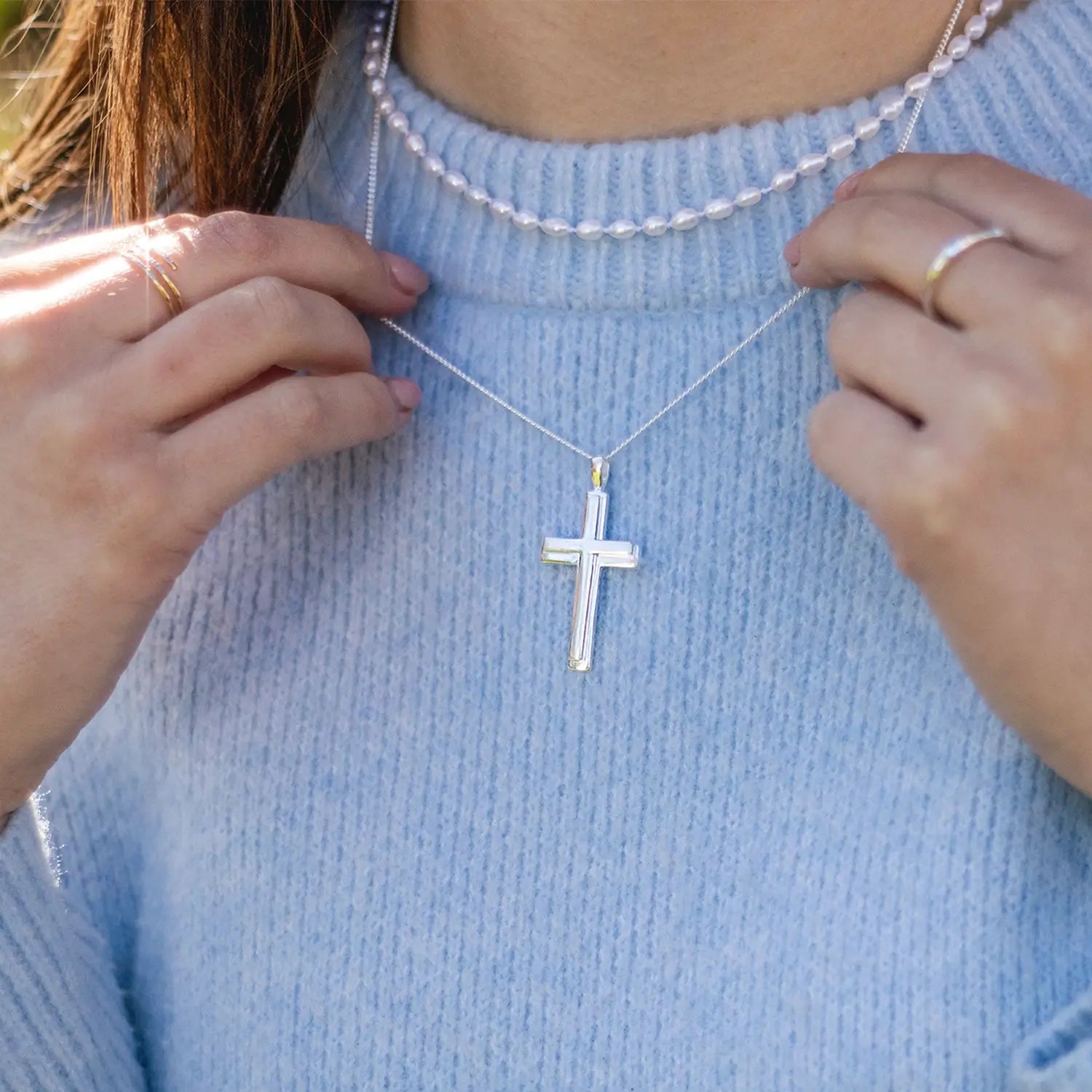 Stunning Heavy Silver Cross Necklace for Women & Men - Religious Jewelry Gift for Baptism, Confirmation & Everyday Faith - Durable Sterling Silver Pendant with Chain