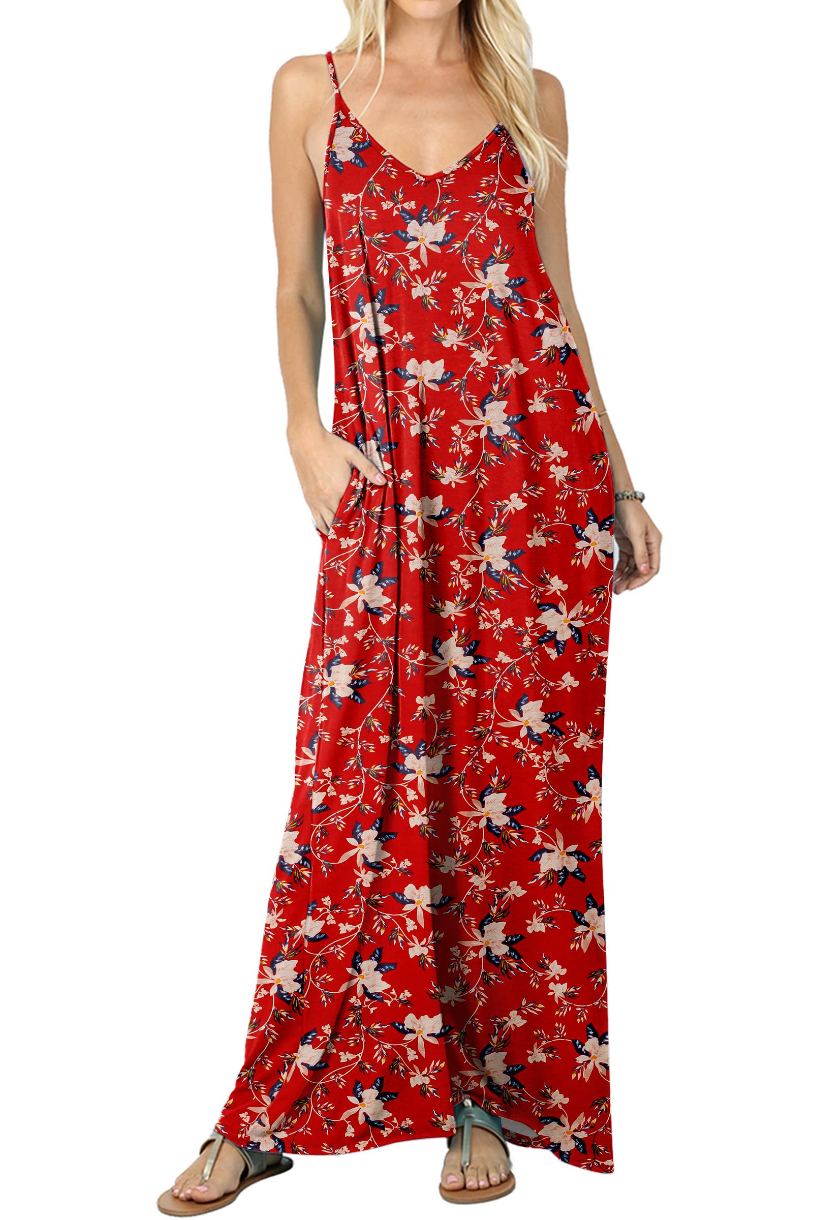 Levaca Women's Casual Summer Beach Maxi Dress with Pockets - Flowy Long Sundress for Vacation, Pool Party & Boho Outfit