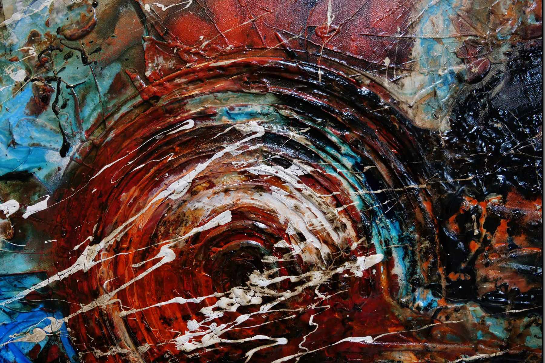 Rusted Overland 100x190cm Blue & Orange Abstract Textured Canvas Art - Modern Wall Decor for Living Room, Bedroom & Office