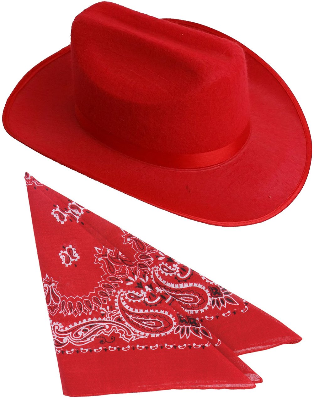 Kids Red Cowboy Outlaw Felt Hat & Bandana Play Set - Western Costume Accessory for Dress Up, Halloween, and Wild West Themed Parties